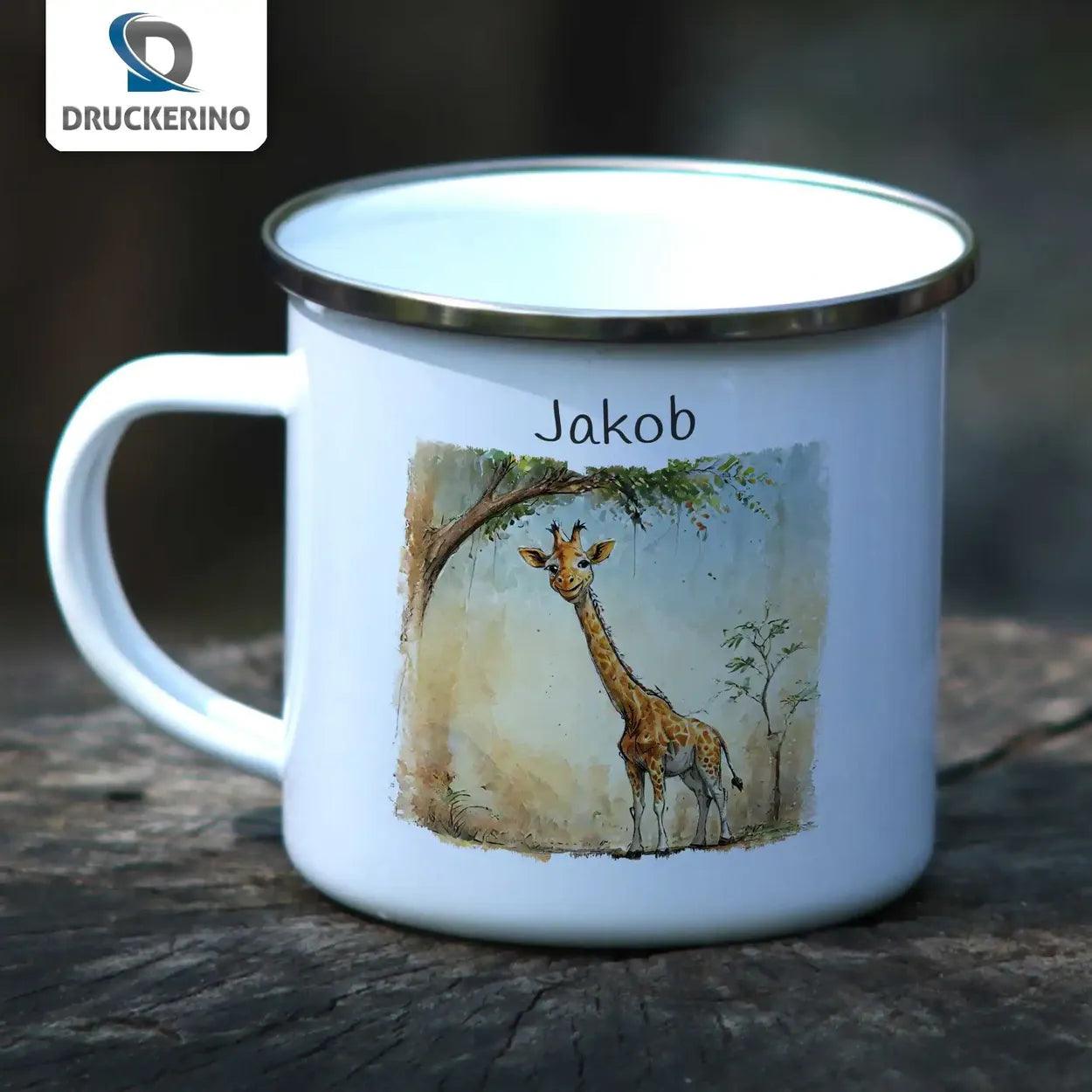 Emaille Tasse Neugierige Giraffe - Druckerino