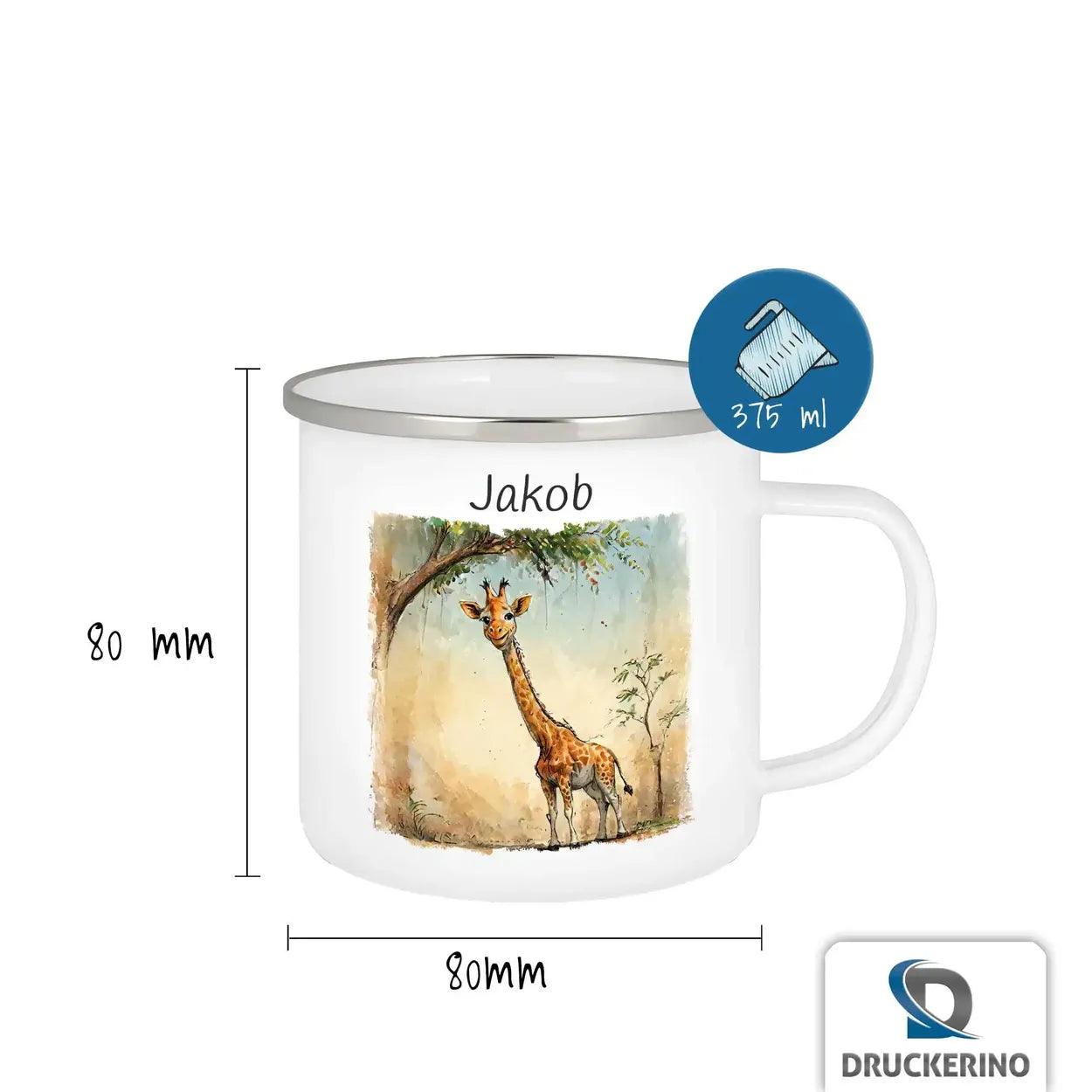 Emaille Tasse Neugierige Giraffe - Druckerino