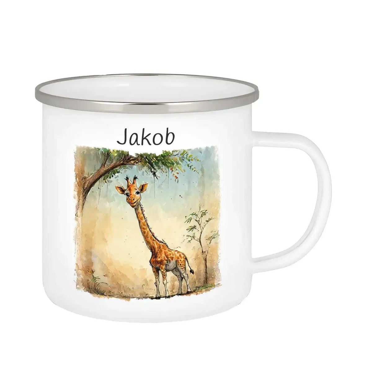 Emaille Tasse Neugierige Giraffe - Druckerino