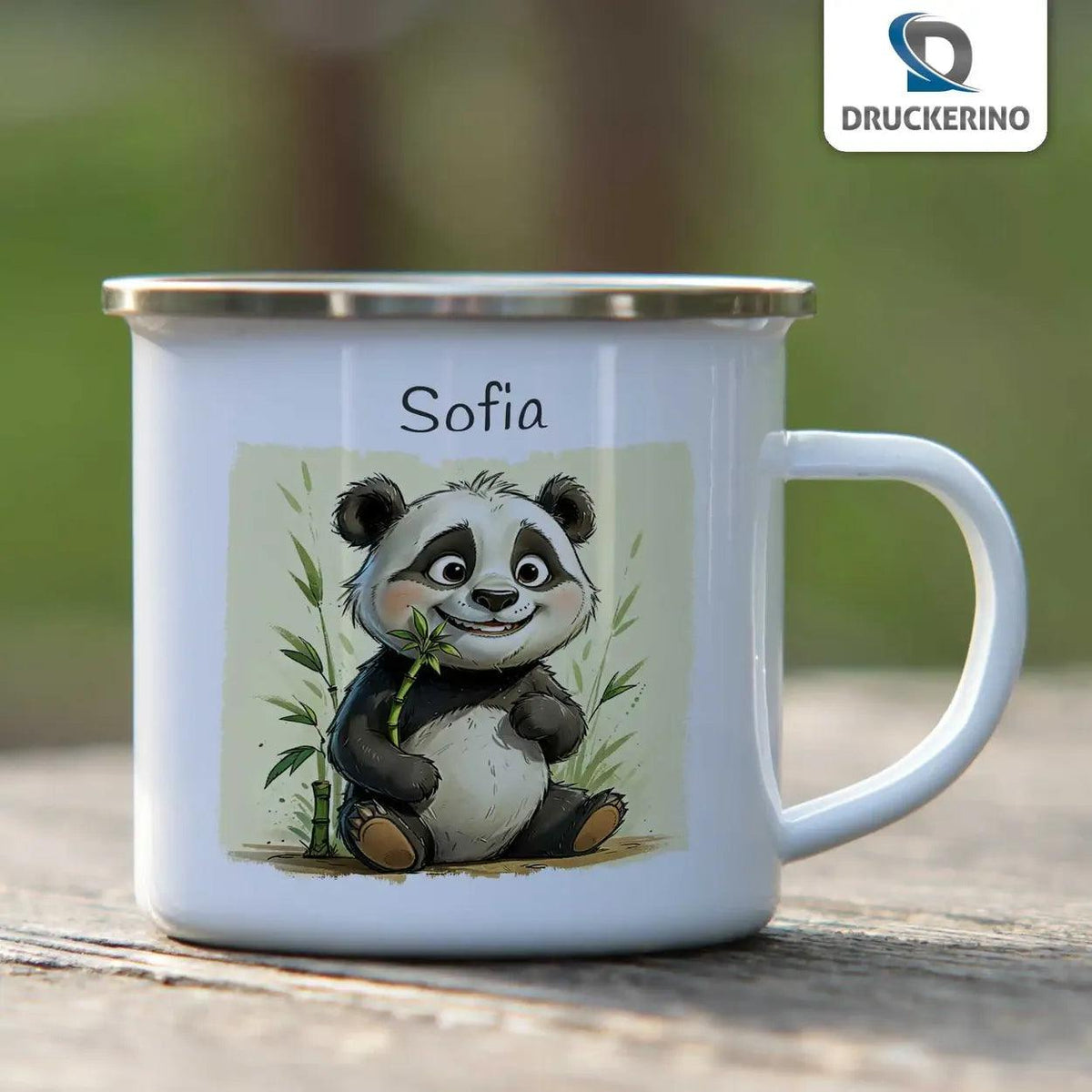 Emaille Tasse Pandabär-Zauberwald - Druckerino