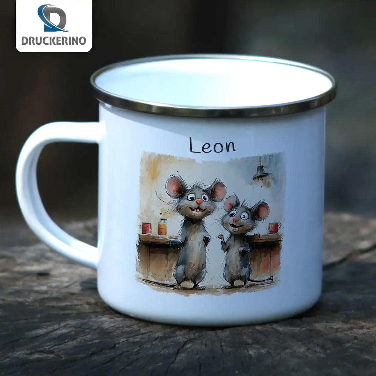 Emaille Tasse Pfiffige Mäuse - Druckerino
