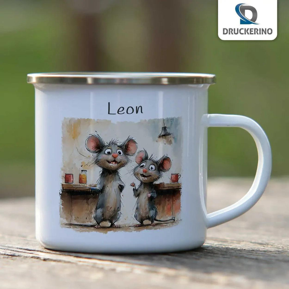 Emaille Tasse Pfiffige Mäuse - Druckerino