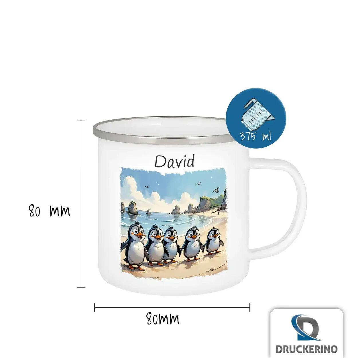 Emaille Tasse Pinguin Abenteuer - Druckerino