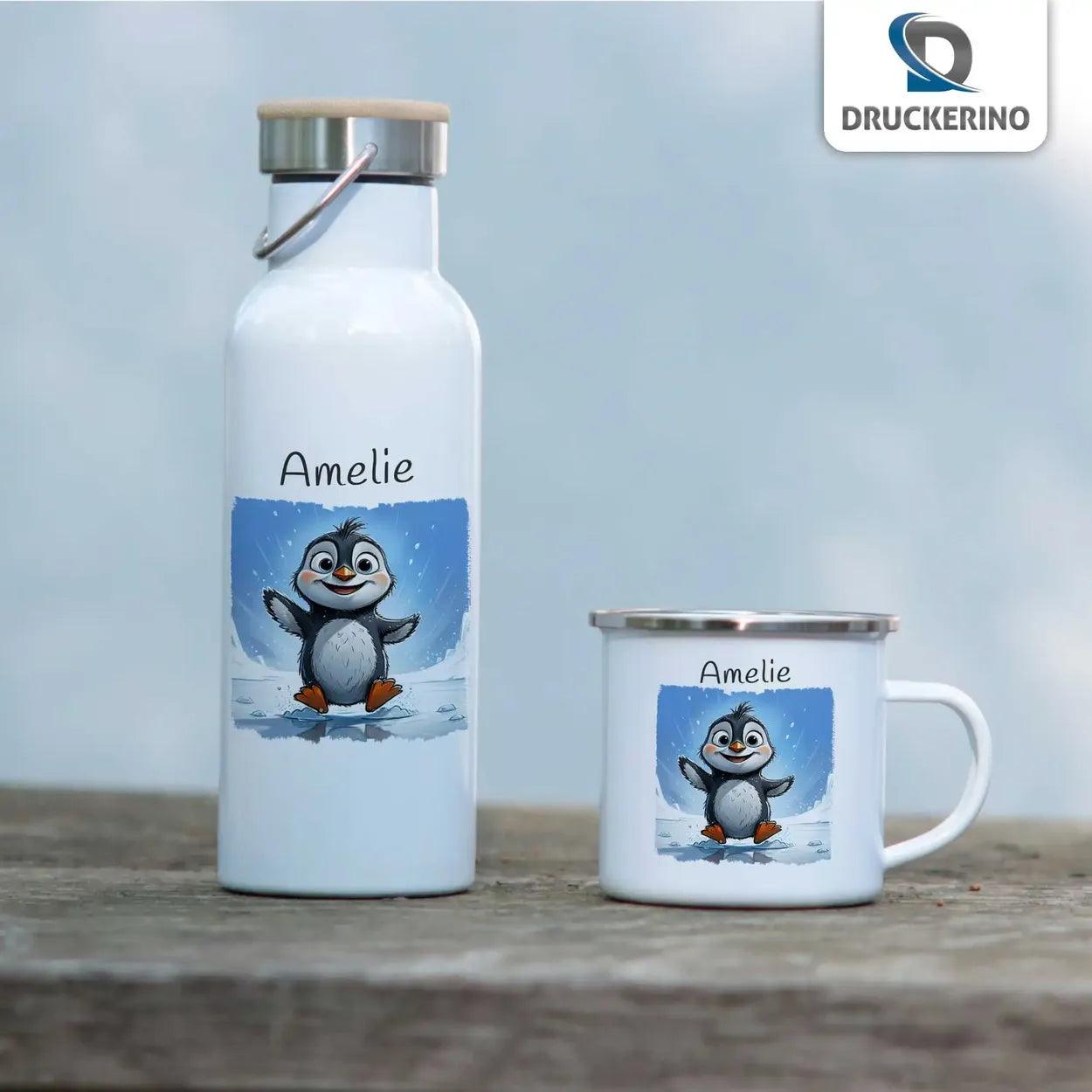 Emaille Tasse Pinguin-Abenteuer - Druckerino