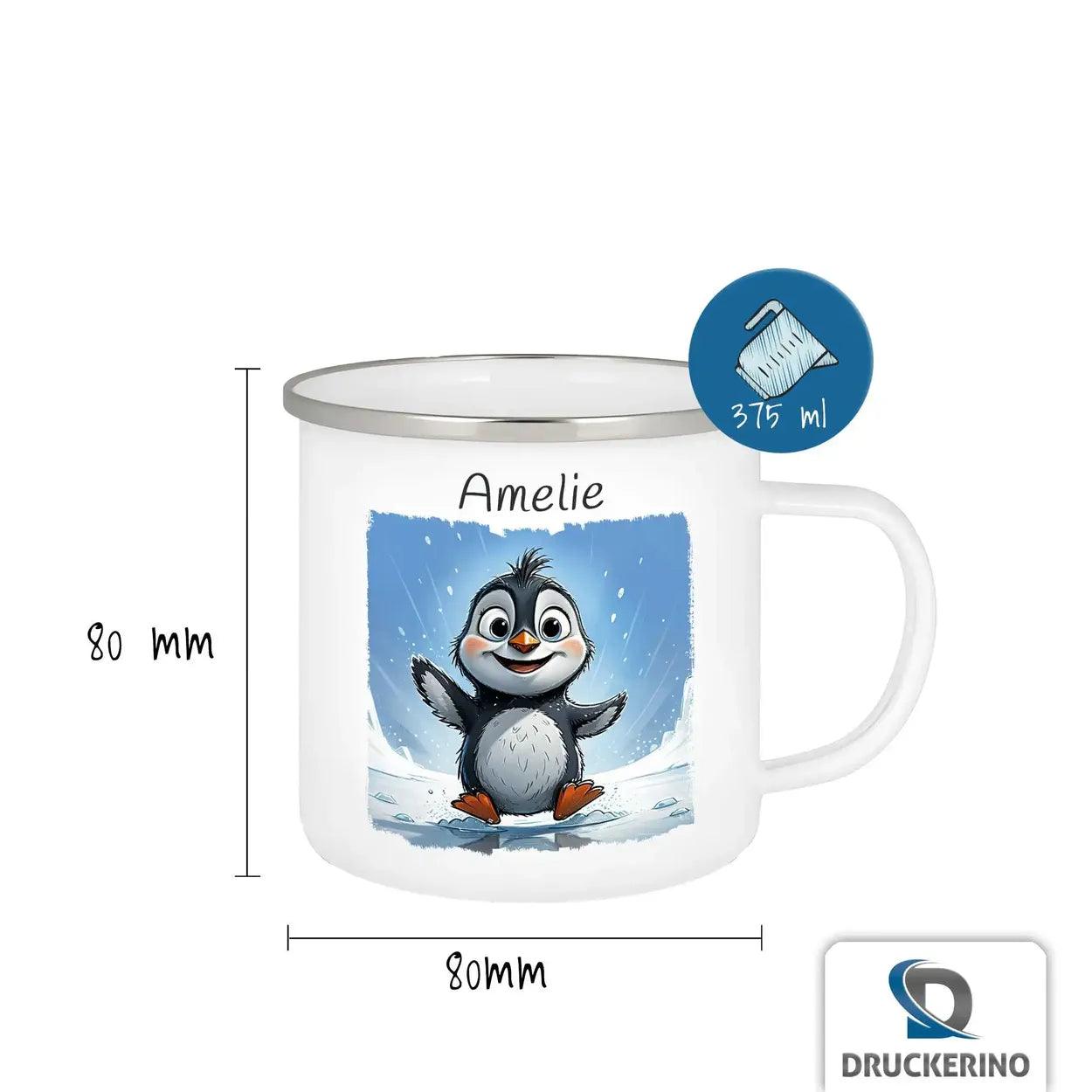 Emaille Tasse Pinguin-Abenteuer - Druckerino