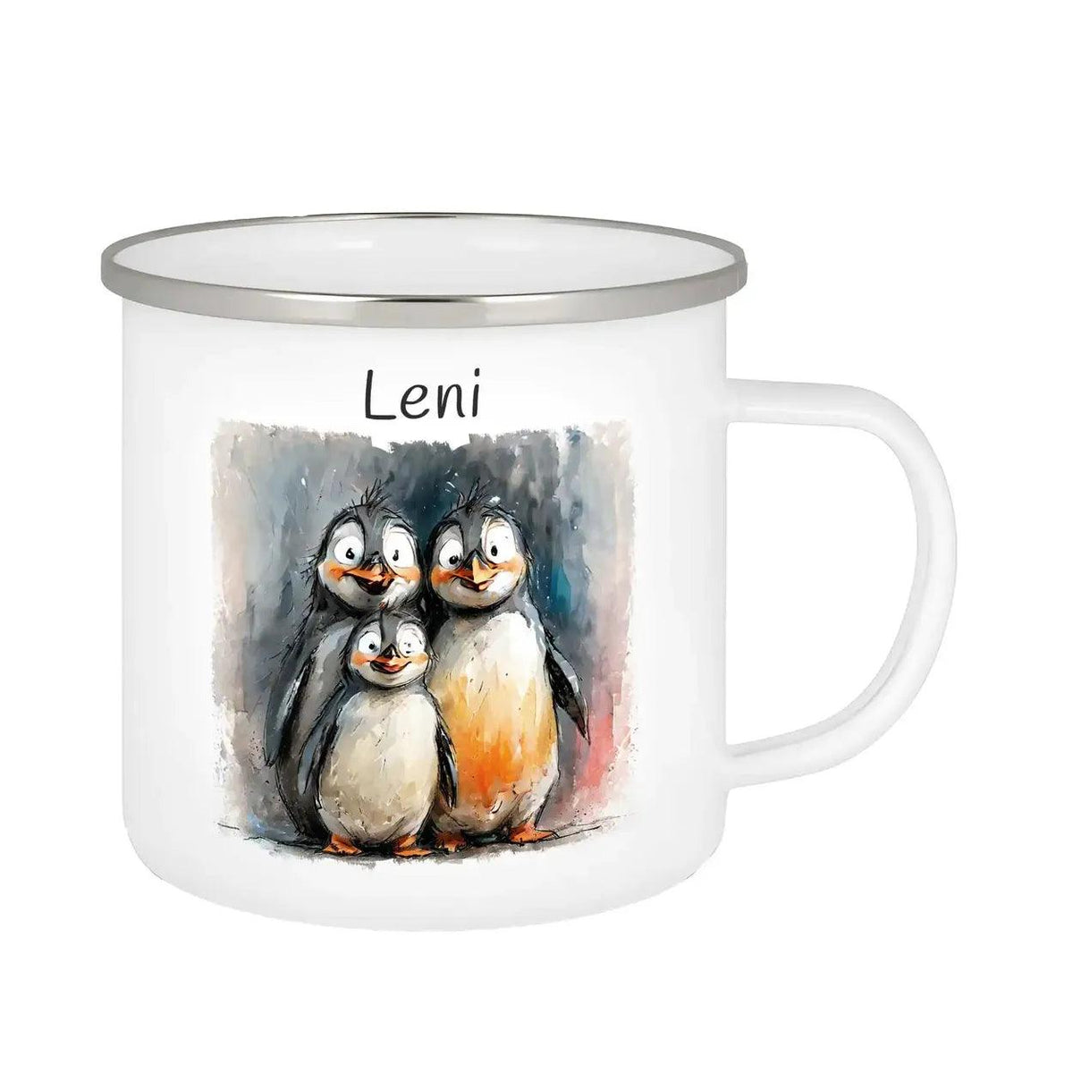 Emaille Tasse Pinguin Familie - Druckerino