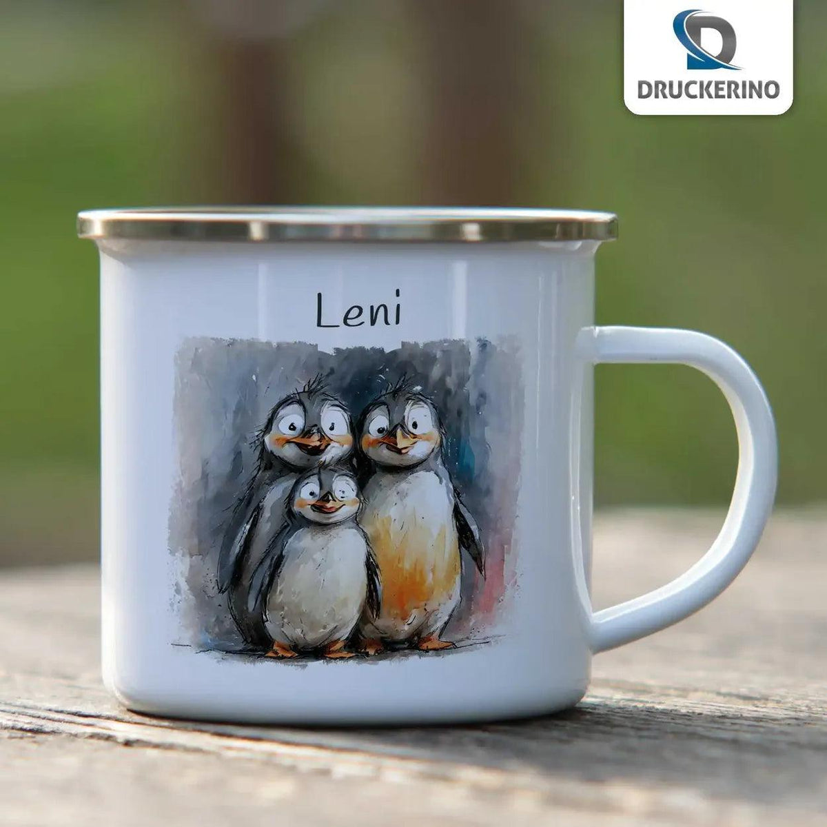 Emaille Tasse Pinguin Familie - Druckerino