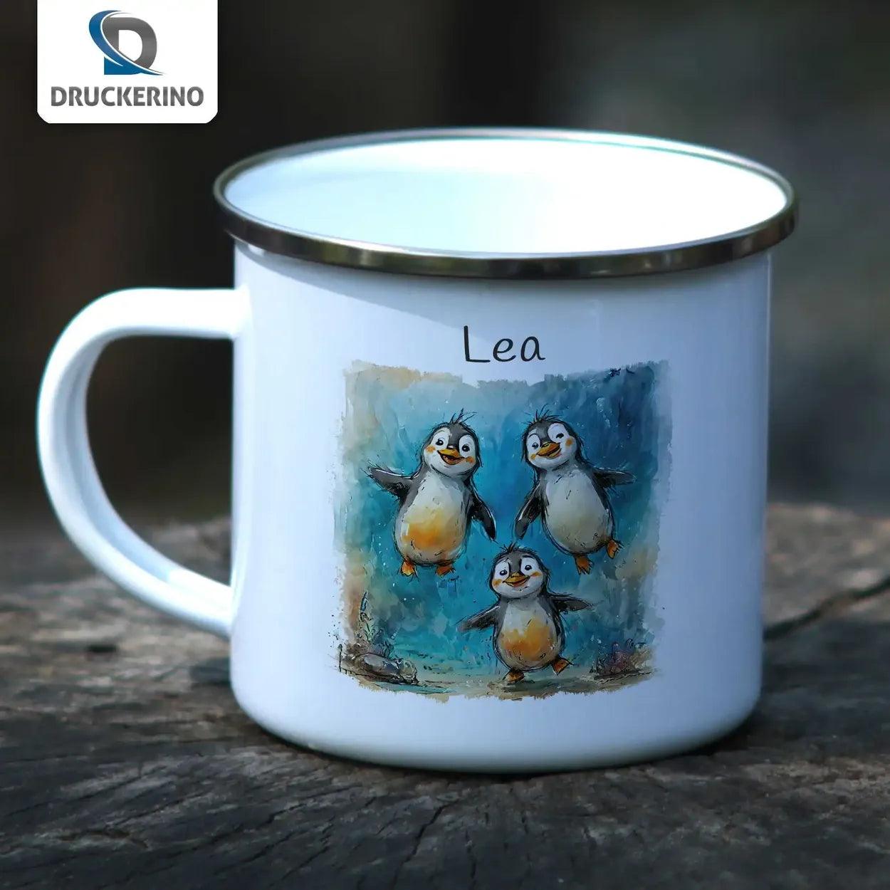 Emaille Tasse Pinguin-Freunde - Druckerino