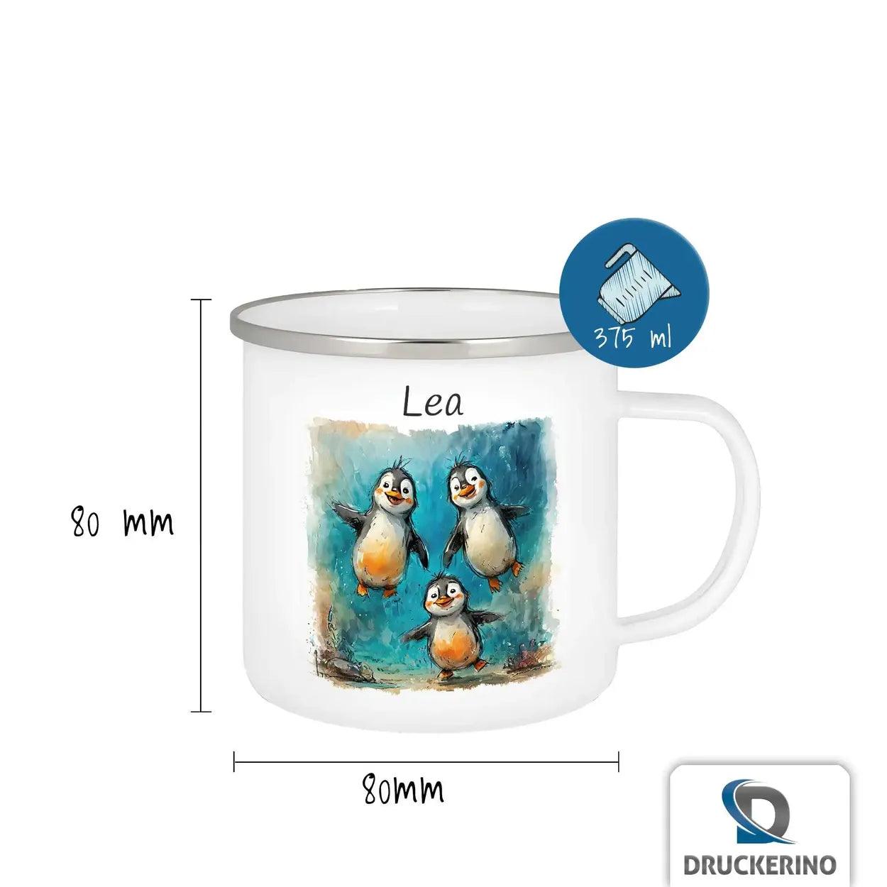 Emaille Tasse Pinguin-Freunde - Druckerino