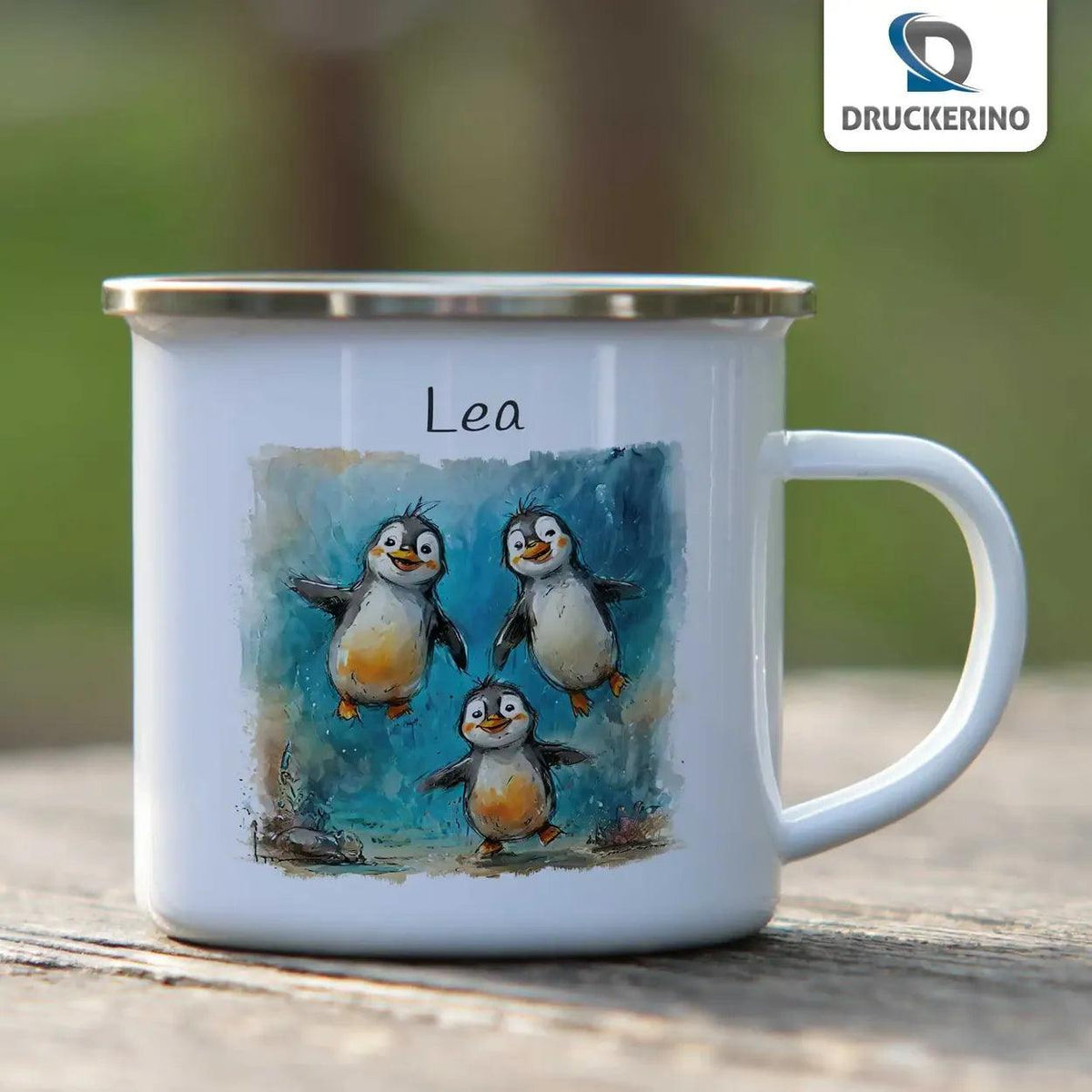 Emaille Tasse Pinguin-Freunde - Druckerino