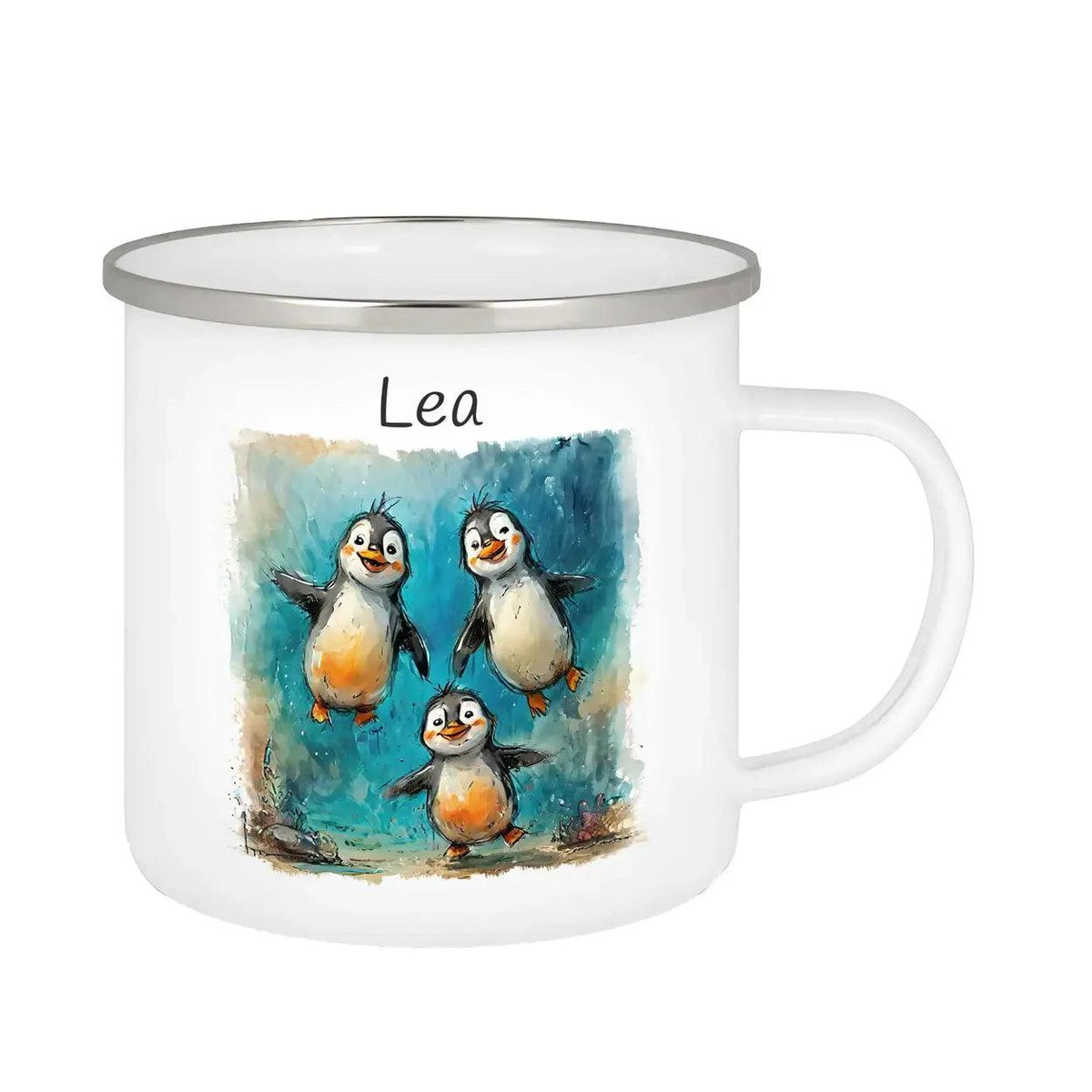 Emaille Tasse Pinguin-Freunde - Druckerino