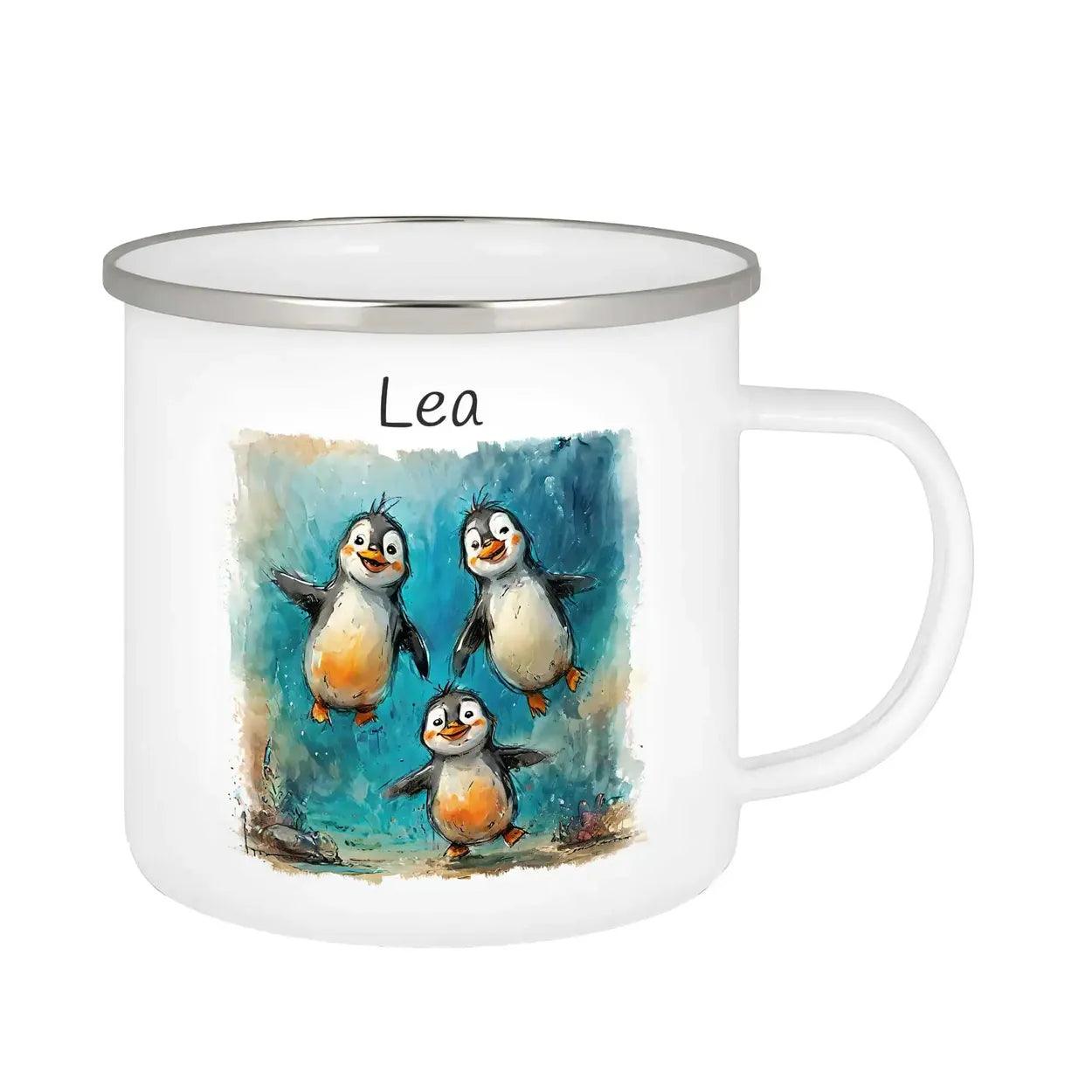 Emaille Tasse Pinguin-Freunde - Druckerino