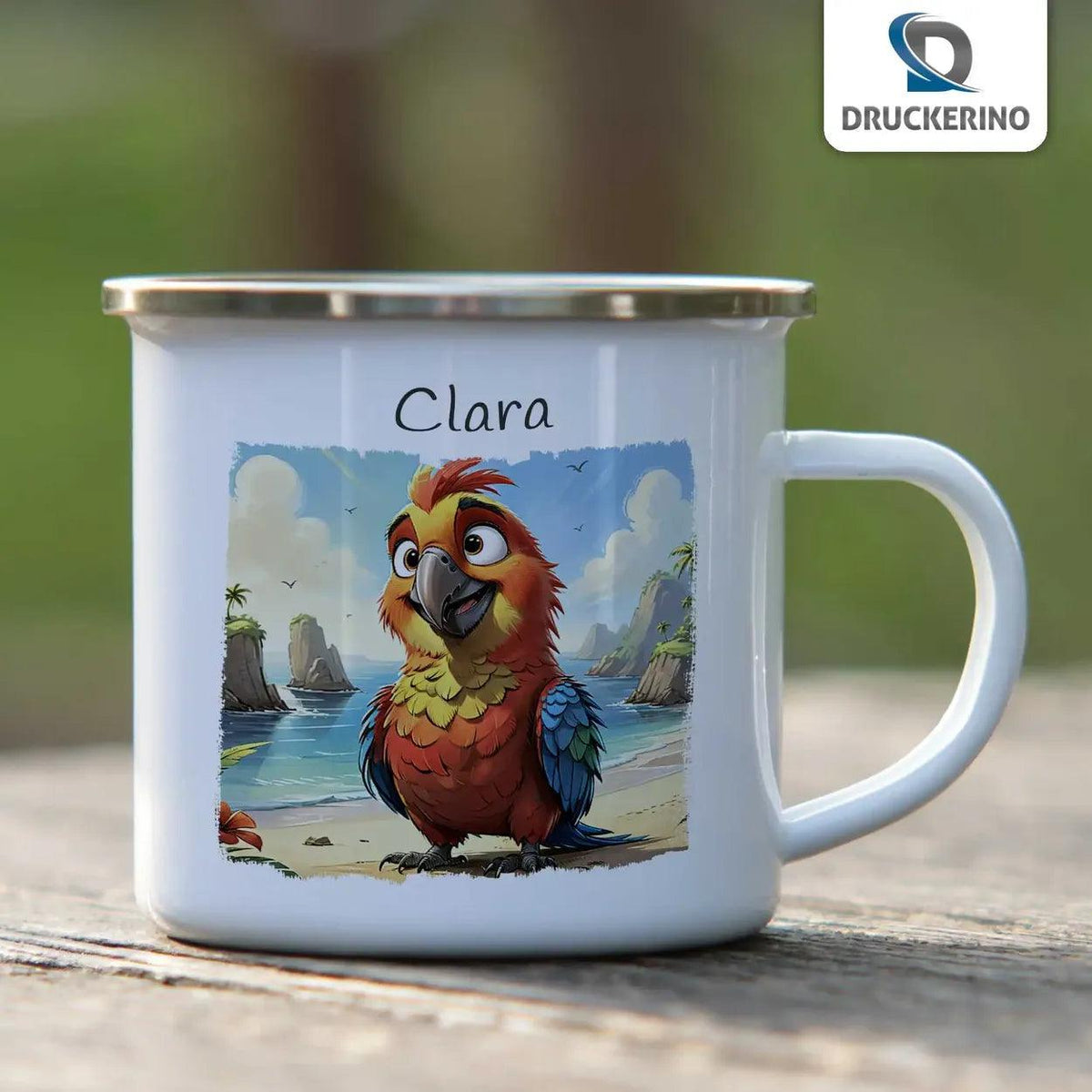 Emaille Tasse Piratenpapagei - Druckerino