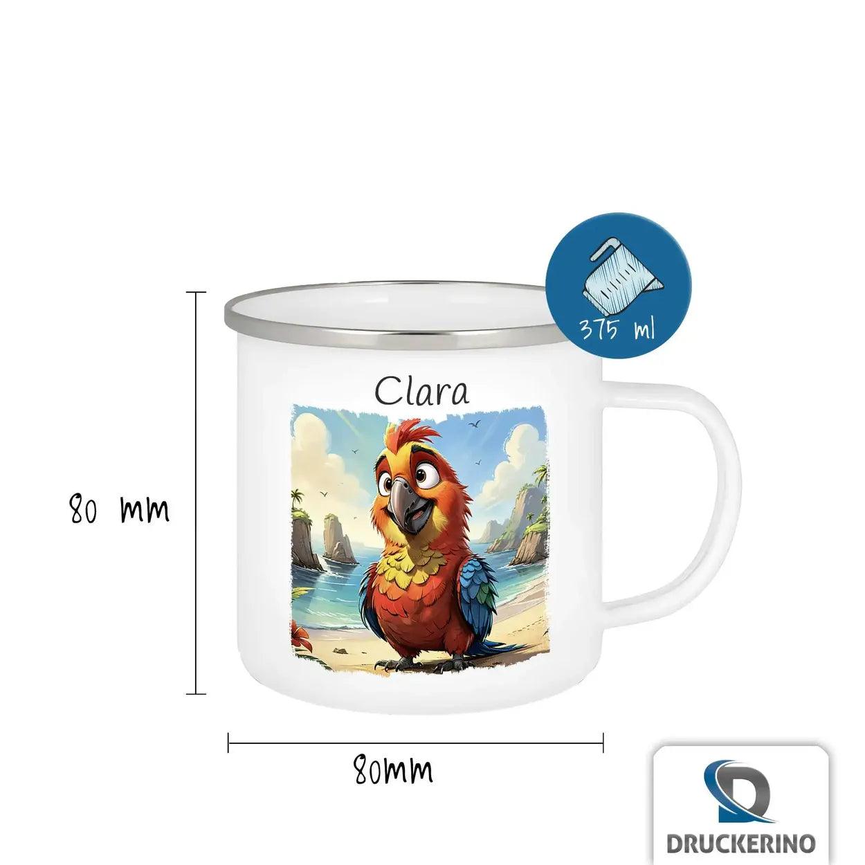 Emaille Tasse Piratenpapagei - Druckerino