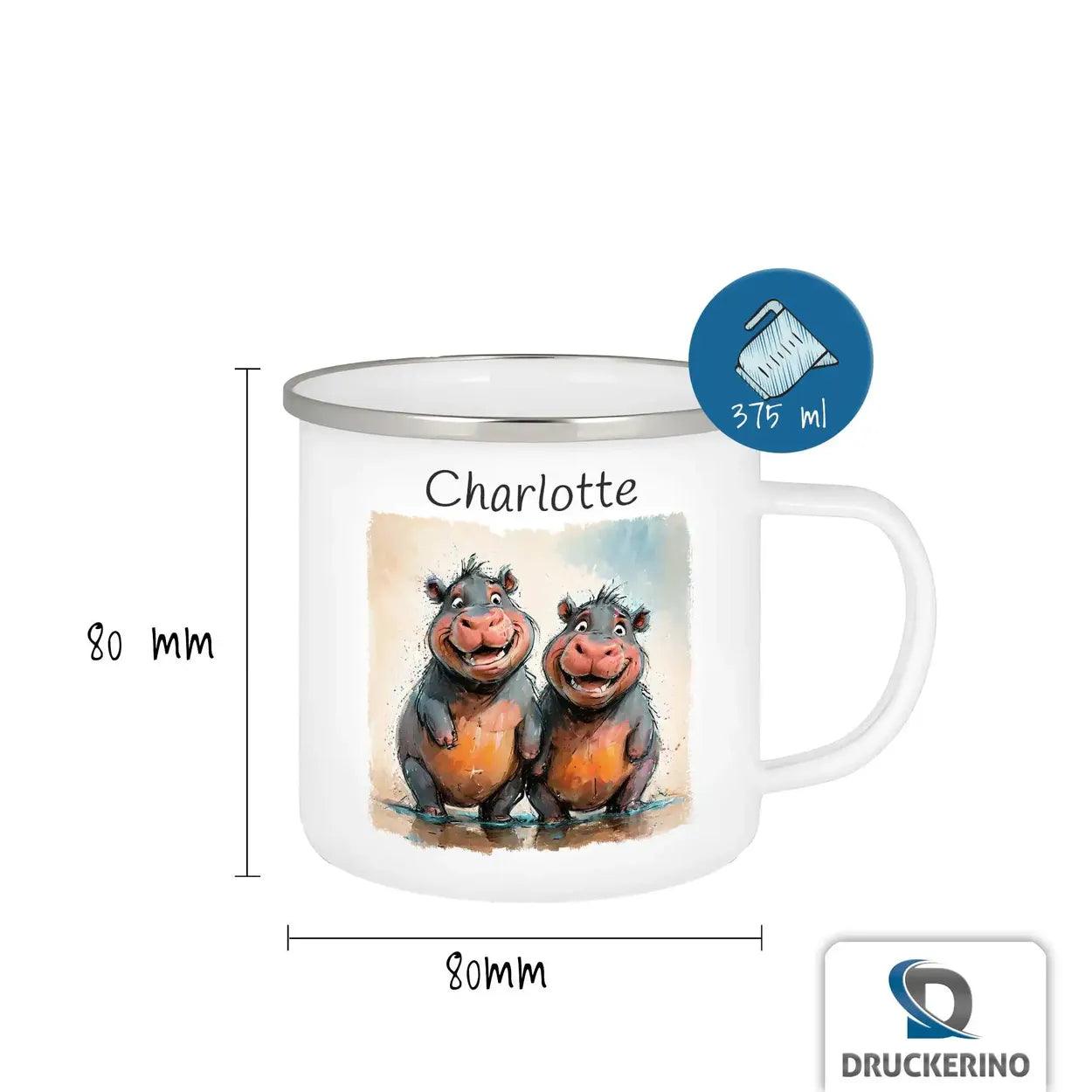 Emaille Tasse Plansch-Hippos - Druckerino