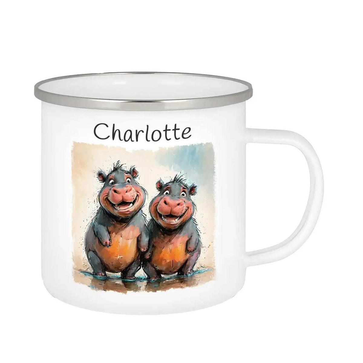 Emaille Tasse Plansch-Hippos - Druckerino