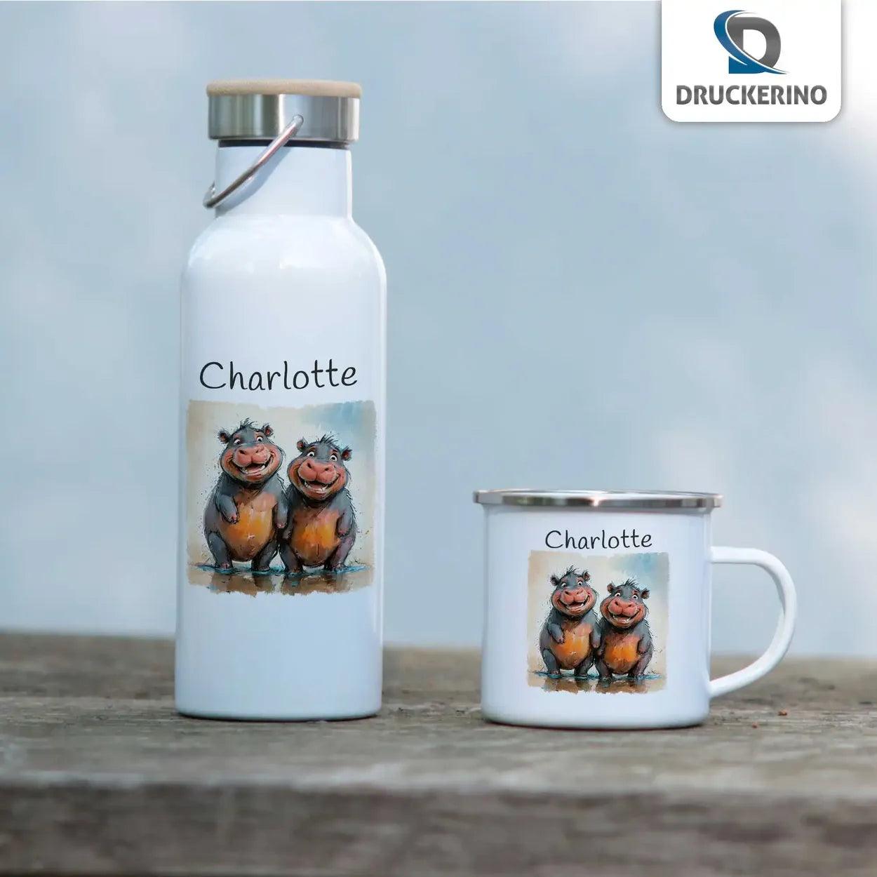 Emaille Tasse Plansch-Hippos - Druckerino