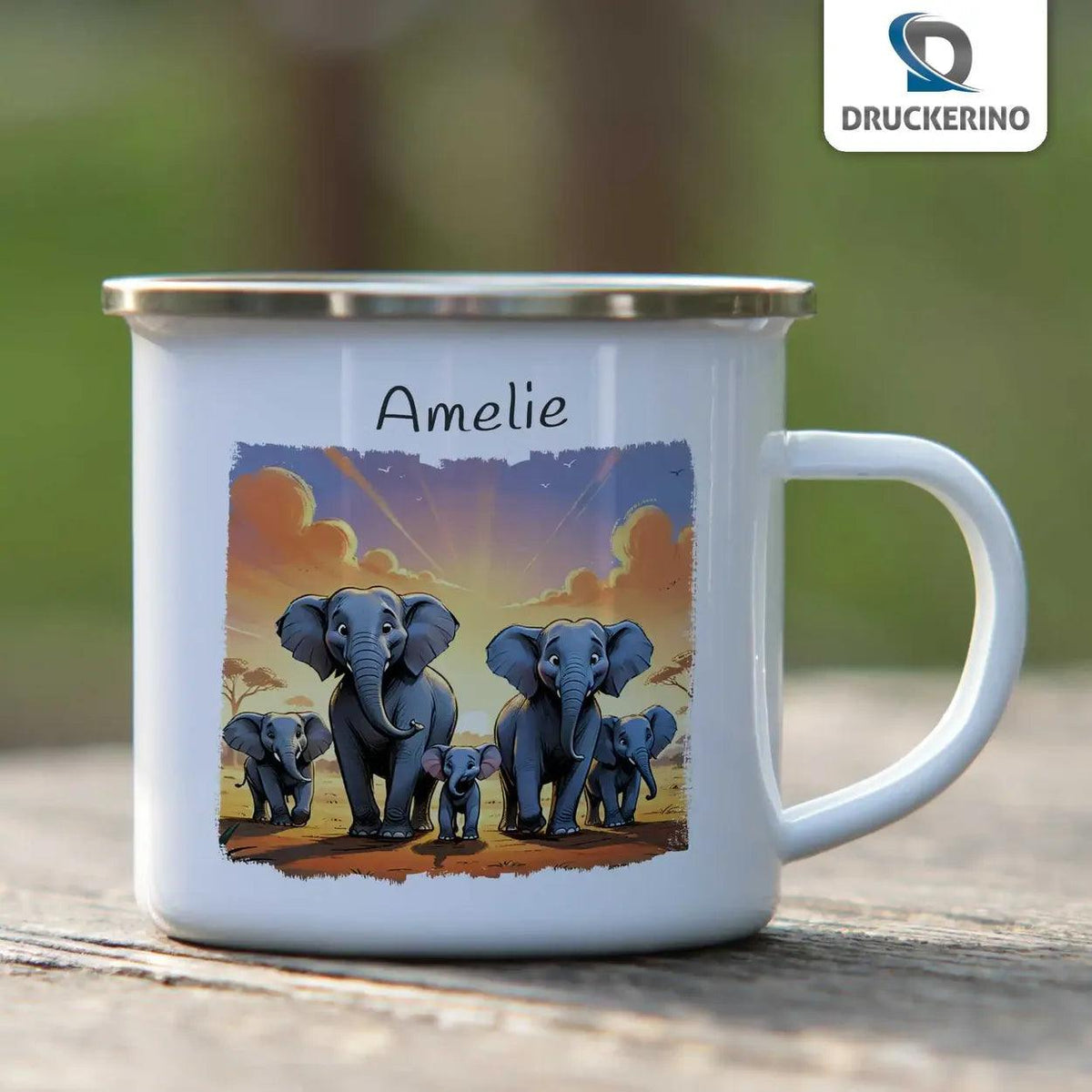Emaille Tasse Safari Abenteuer - Druckerino