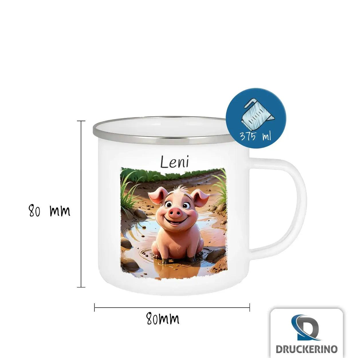 Emaille Tasse Schlammspaß Schweine - Druckerino