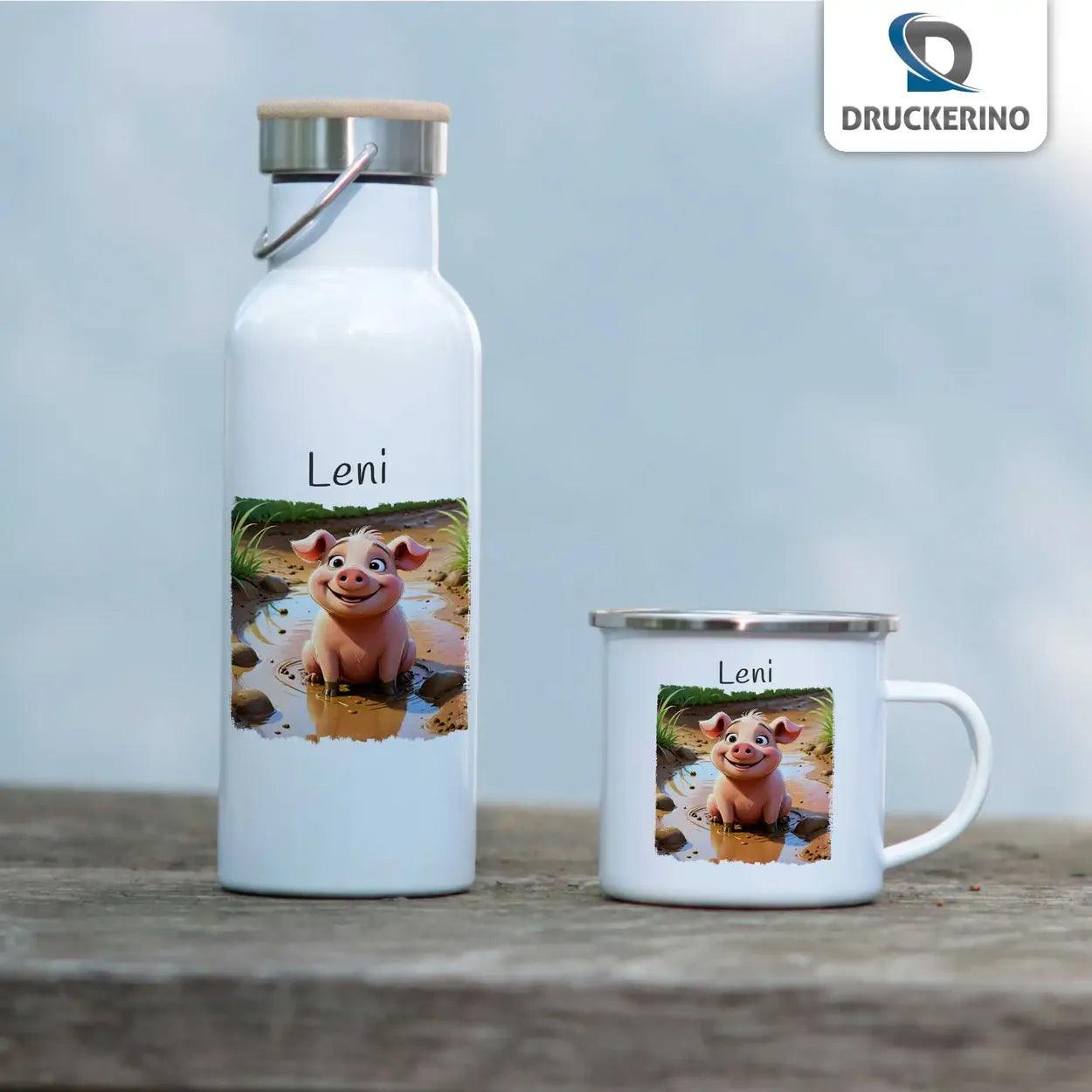 Emaille Tasse Schlammspaß Schweine - Druckerino