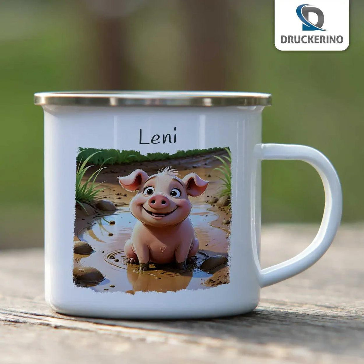 Emaille Tasse Schlammspaß Schweine - Druckerino