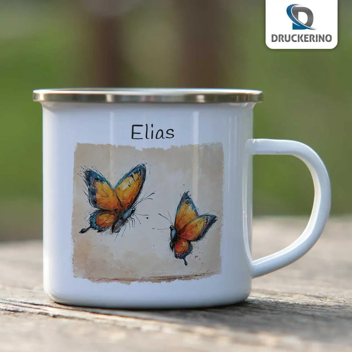 Emaille Tasse Schmetterlingstraum - Druckerino