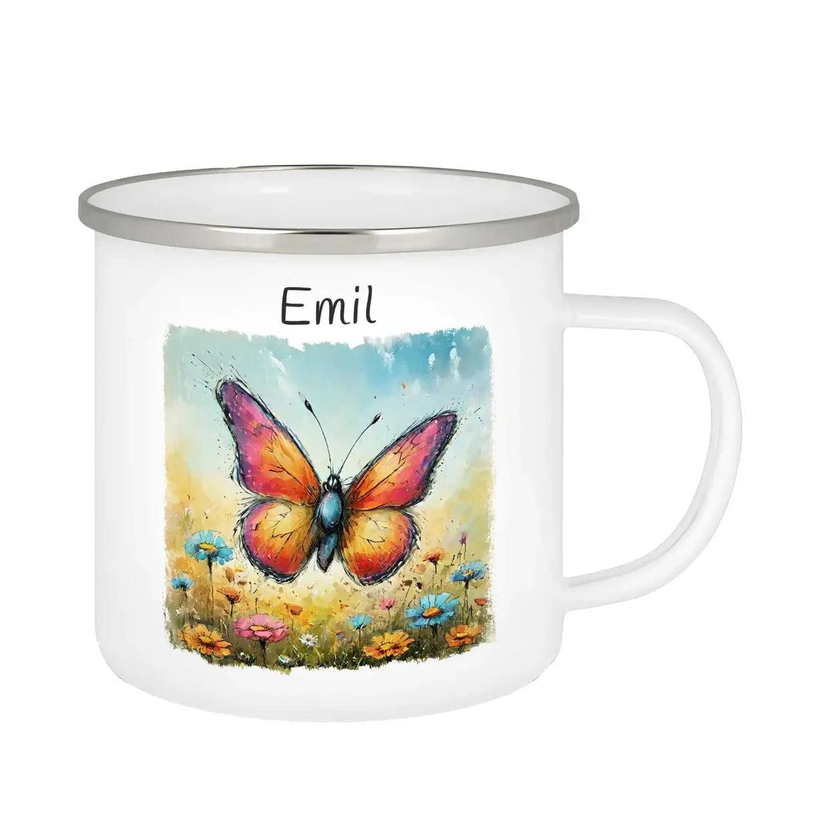 Emaille Tasse Schmetterlingstraum - Druckerino