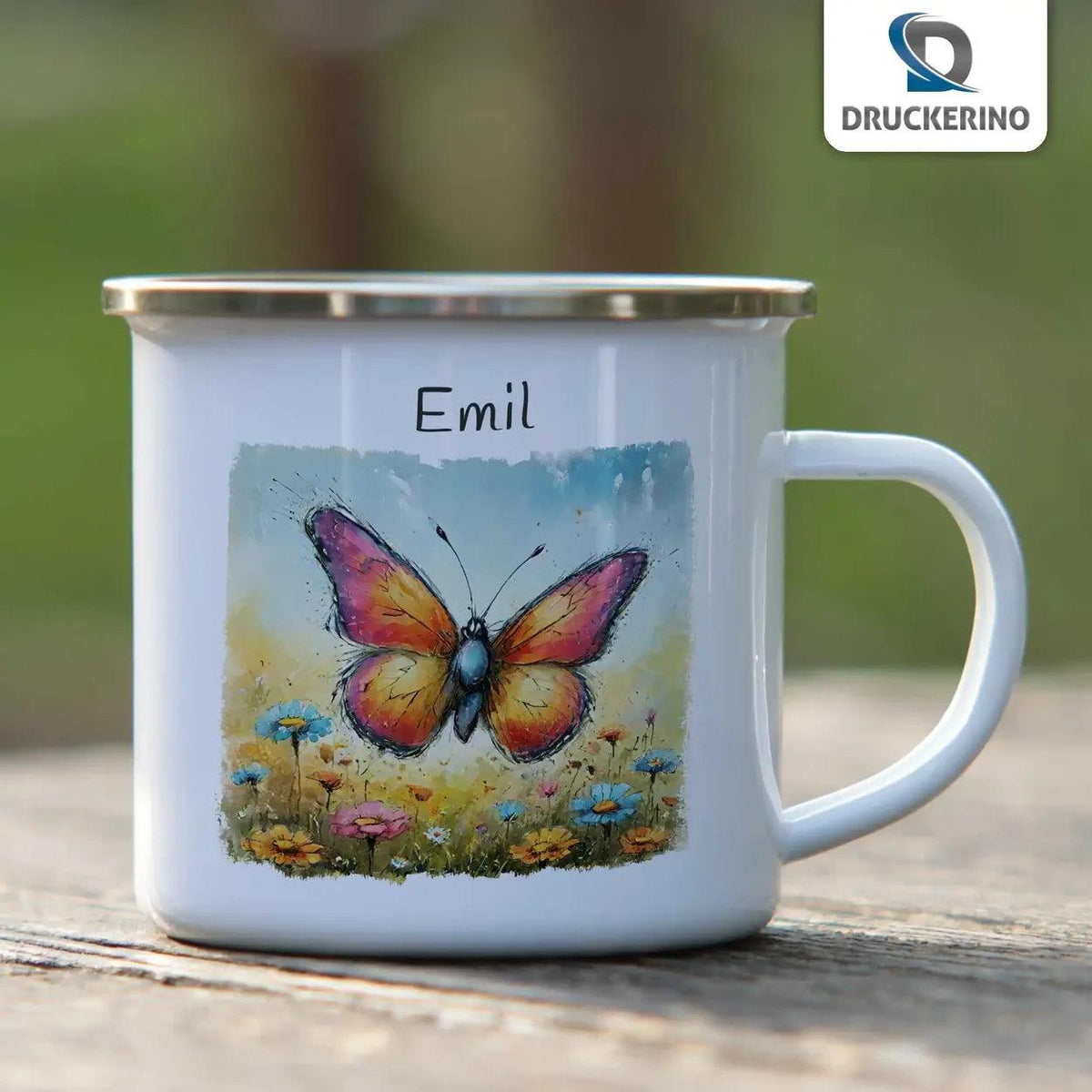 Emaille Tasse Schmetterlingstraum - Druckerino