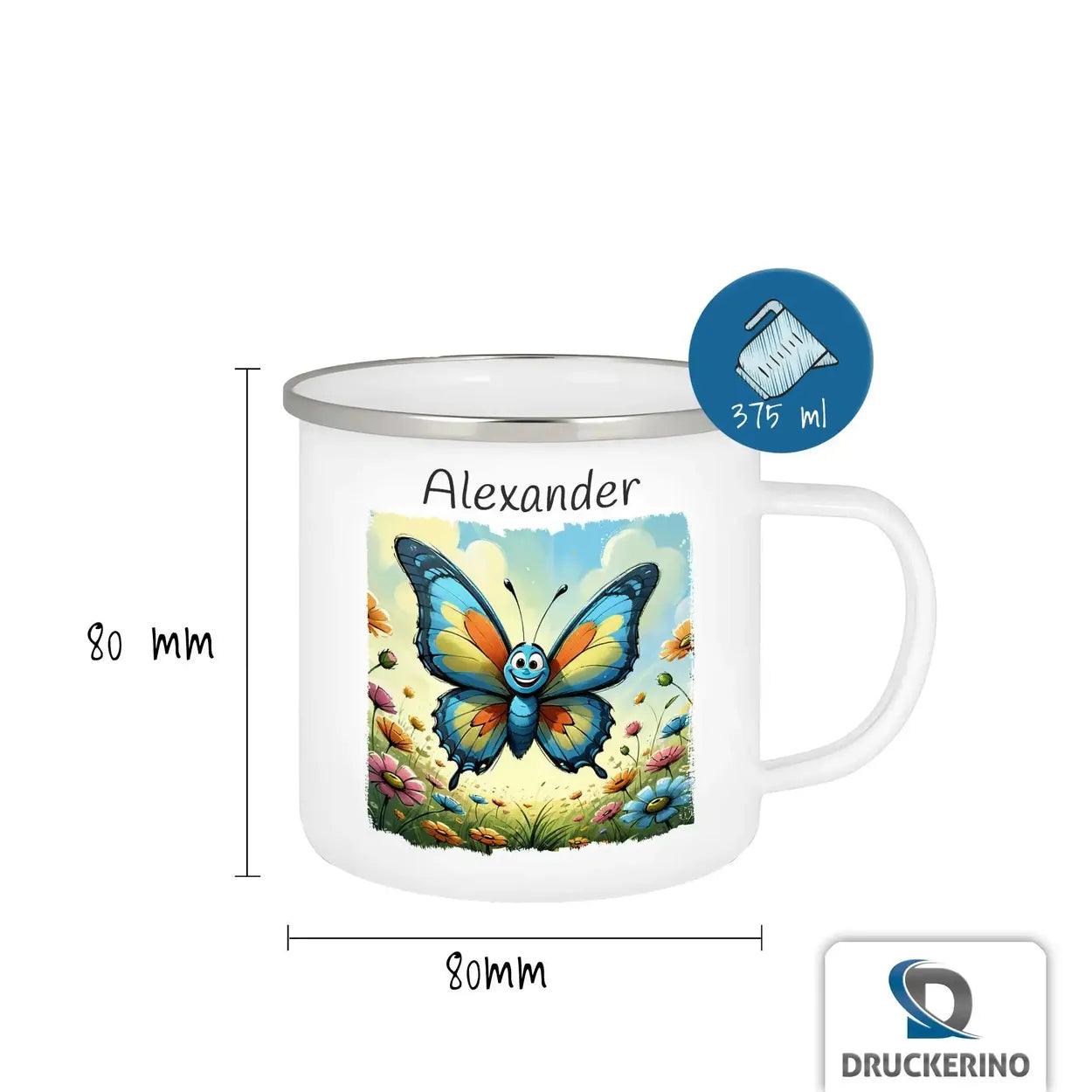 Emaille Tasse Sonnen-Schmetterling - Druckerino