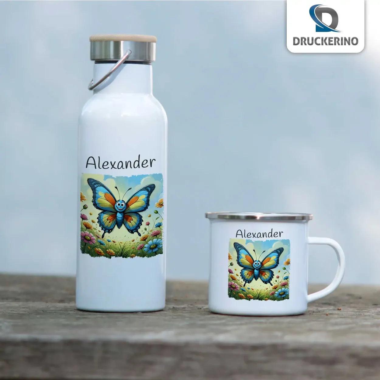 Emaille Tasse Sonnen-Schmetterling - Druckerino