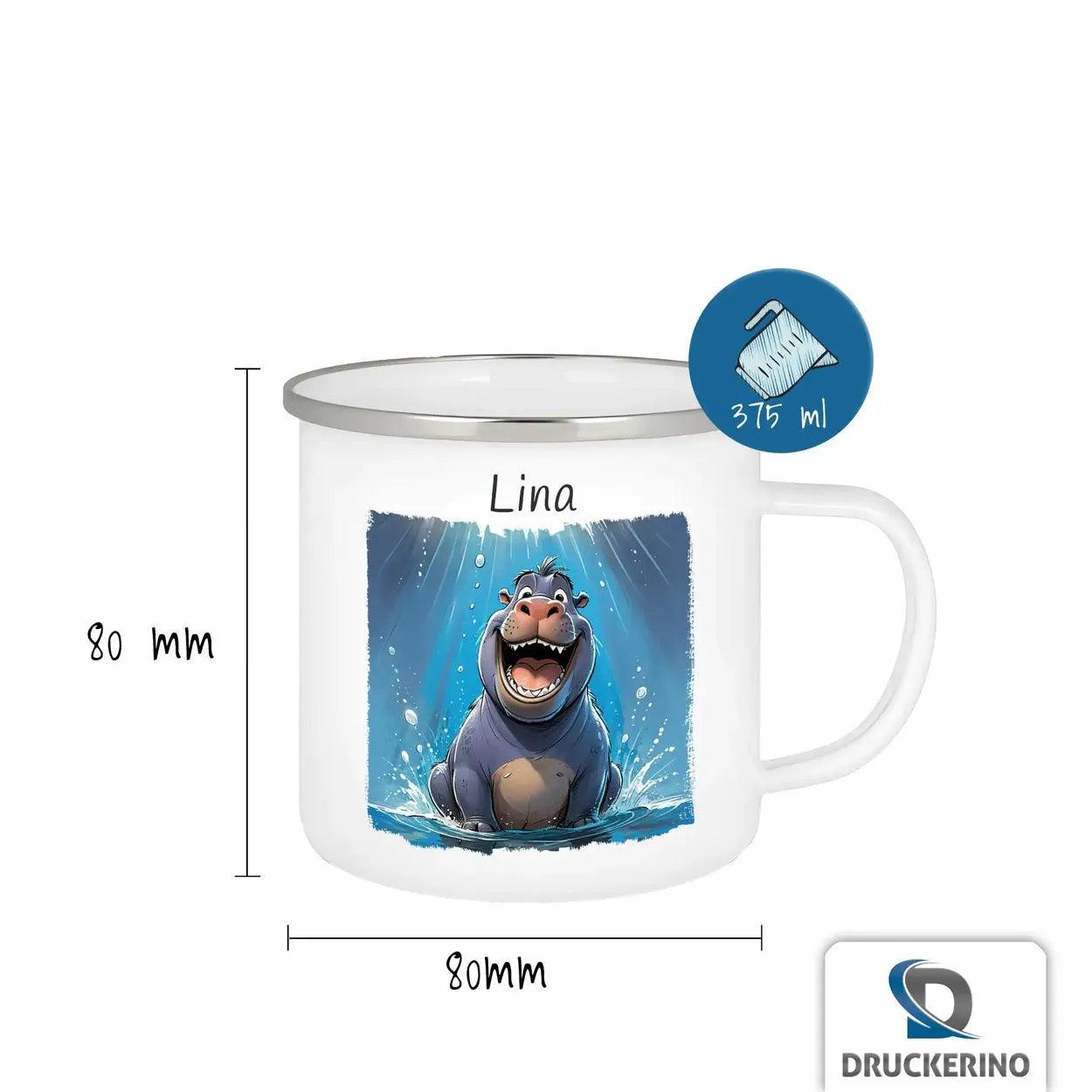 Emaille Tasse Spritziges Nilpferd - Druckerino