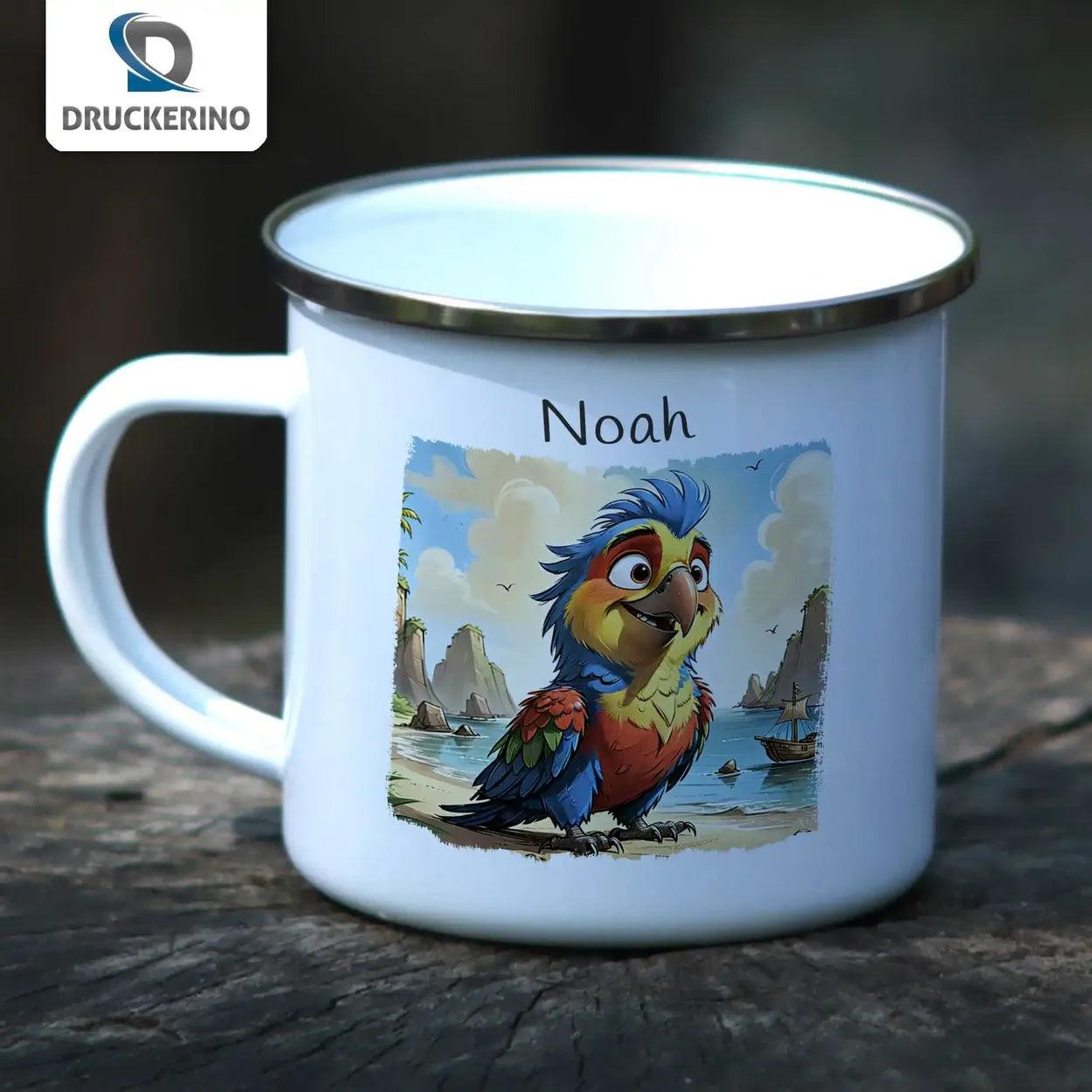 Emaille Tasse Stürmischer Seeräuber-Papagei - Druckerino