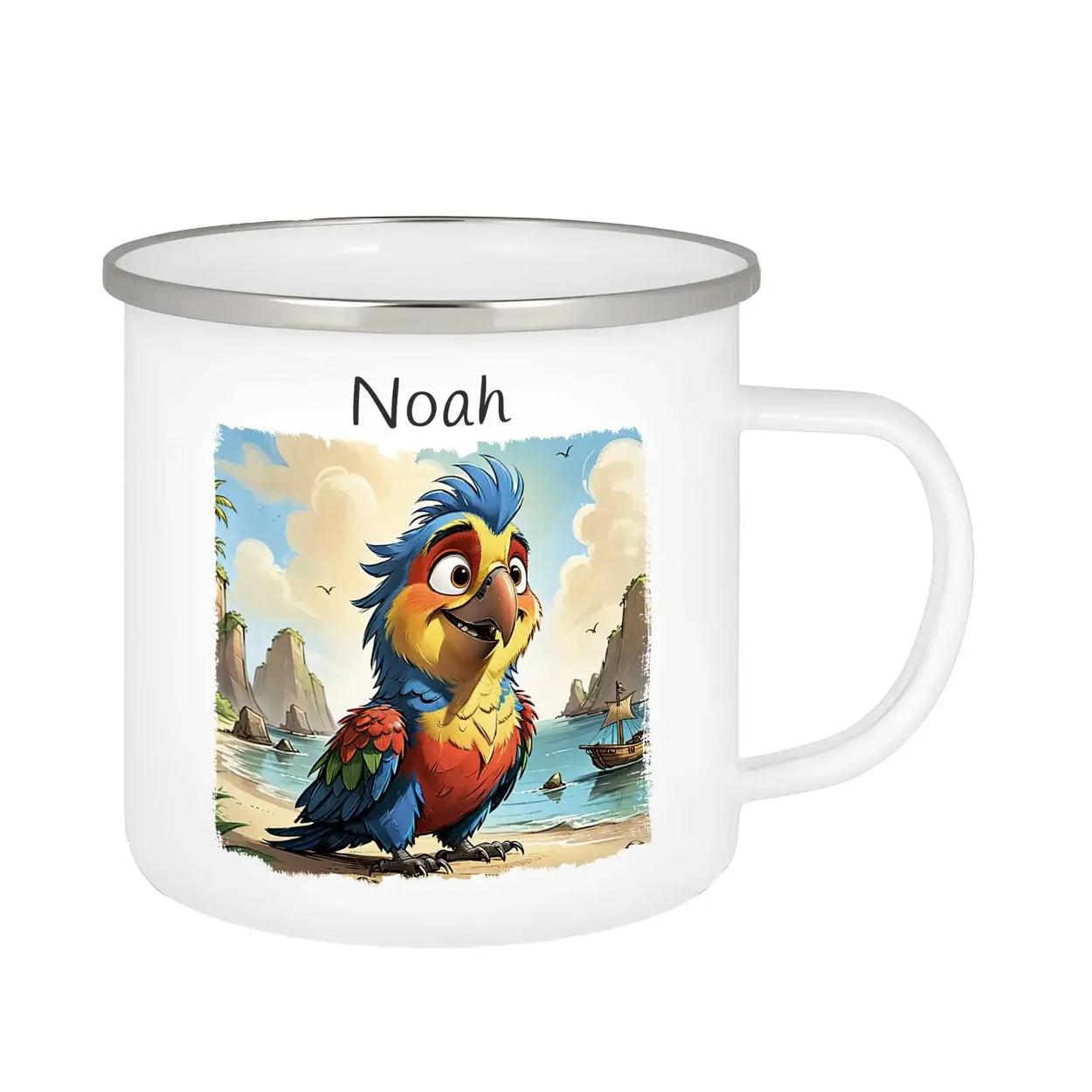 Emaille Tasse Stürmischer Seeräuber-Papagei - Druckerino