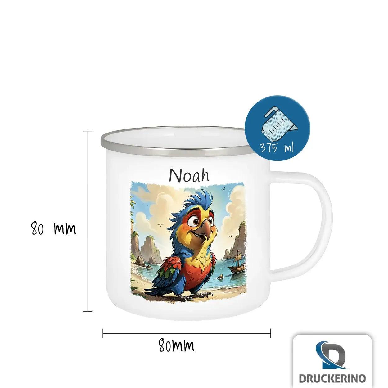 Emaille Tasse Stürmischer Seeräuber-Papagei - Druckerino