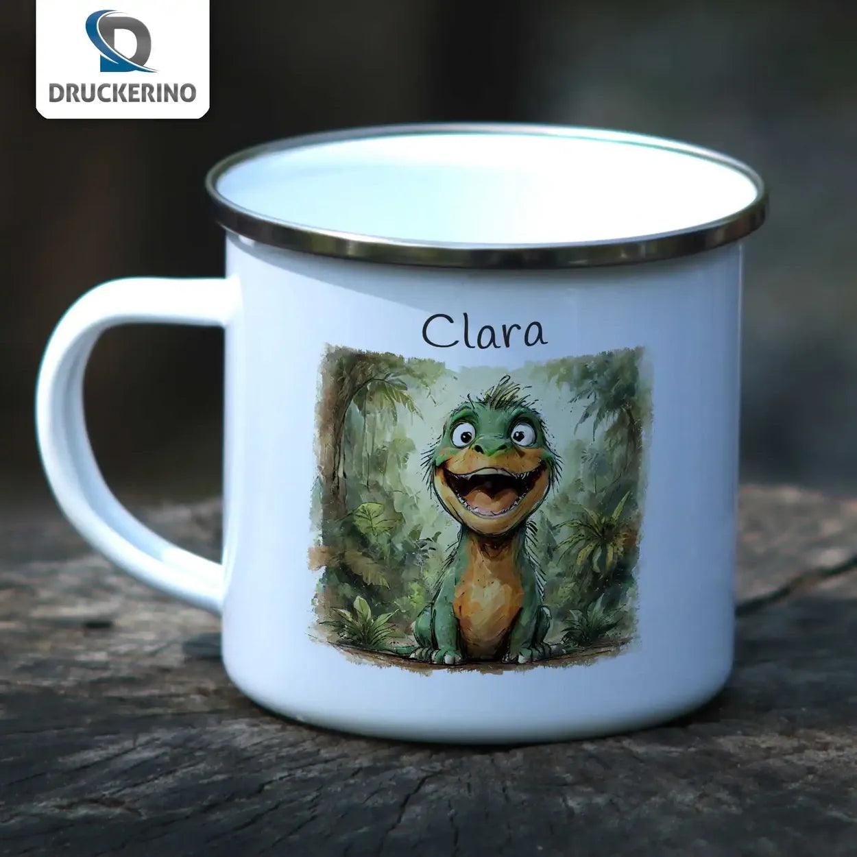 Emaille Tasse T-Rex Abenteuer - Druckerino