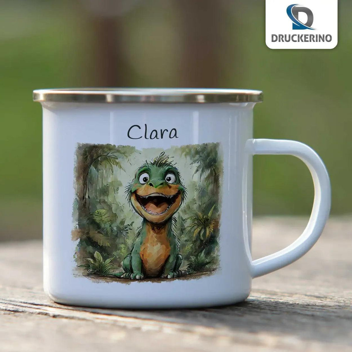 Emaille Tasse T-Rex Abenteuer - Druckerino