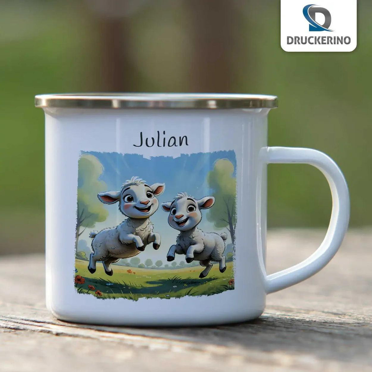 Emaille Tasse Unzertrennliche Lämmerfreunde - Druckerino