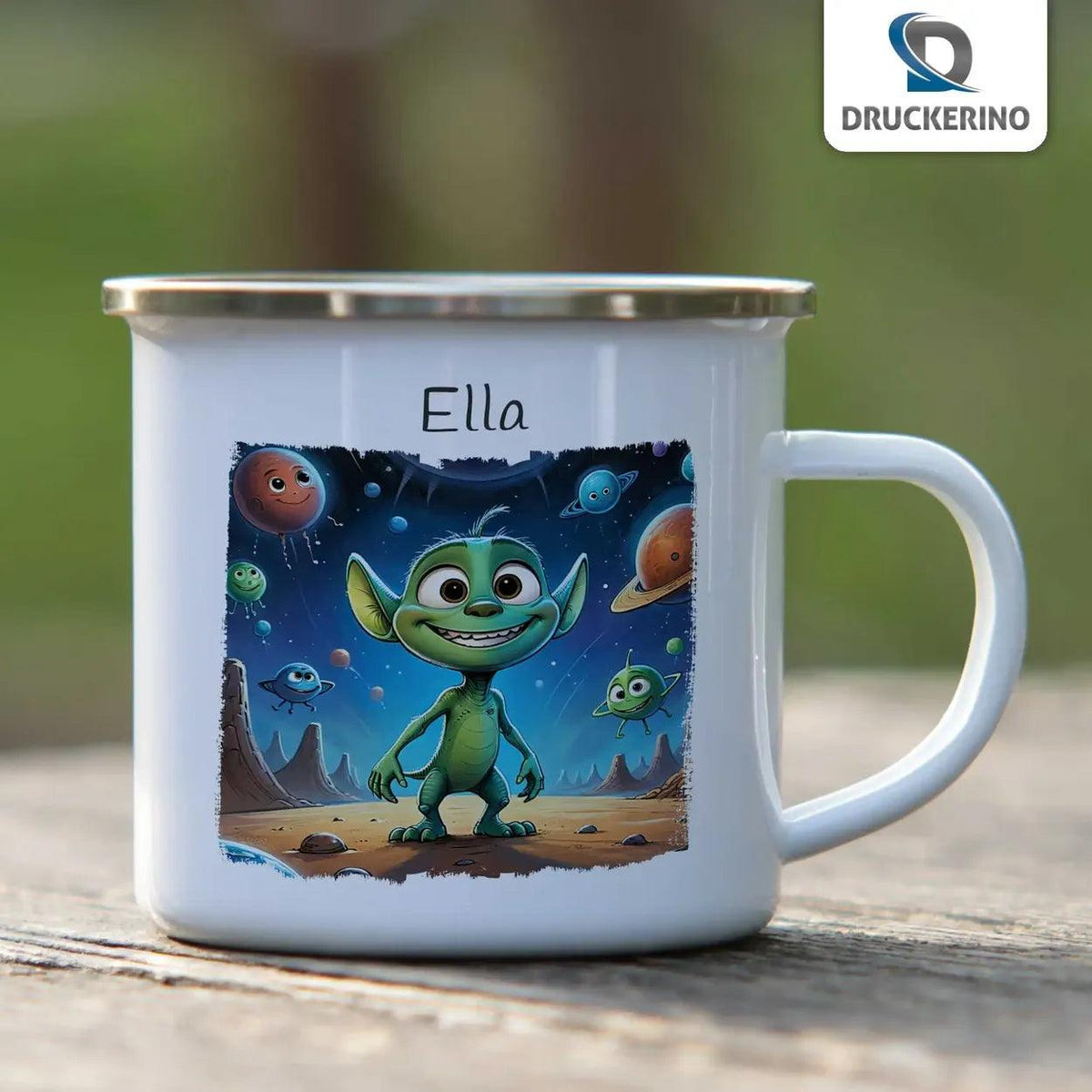 Emaille Tasse Weltraumabenteuer - Druckerino