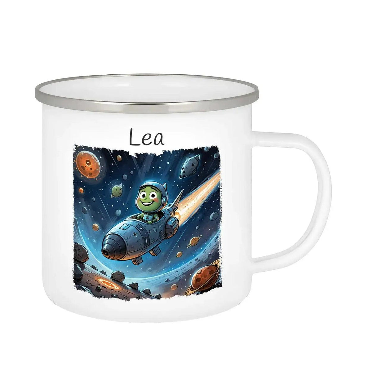 Emaille Tasse Weltraumabenteuer - Druckerino
