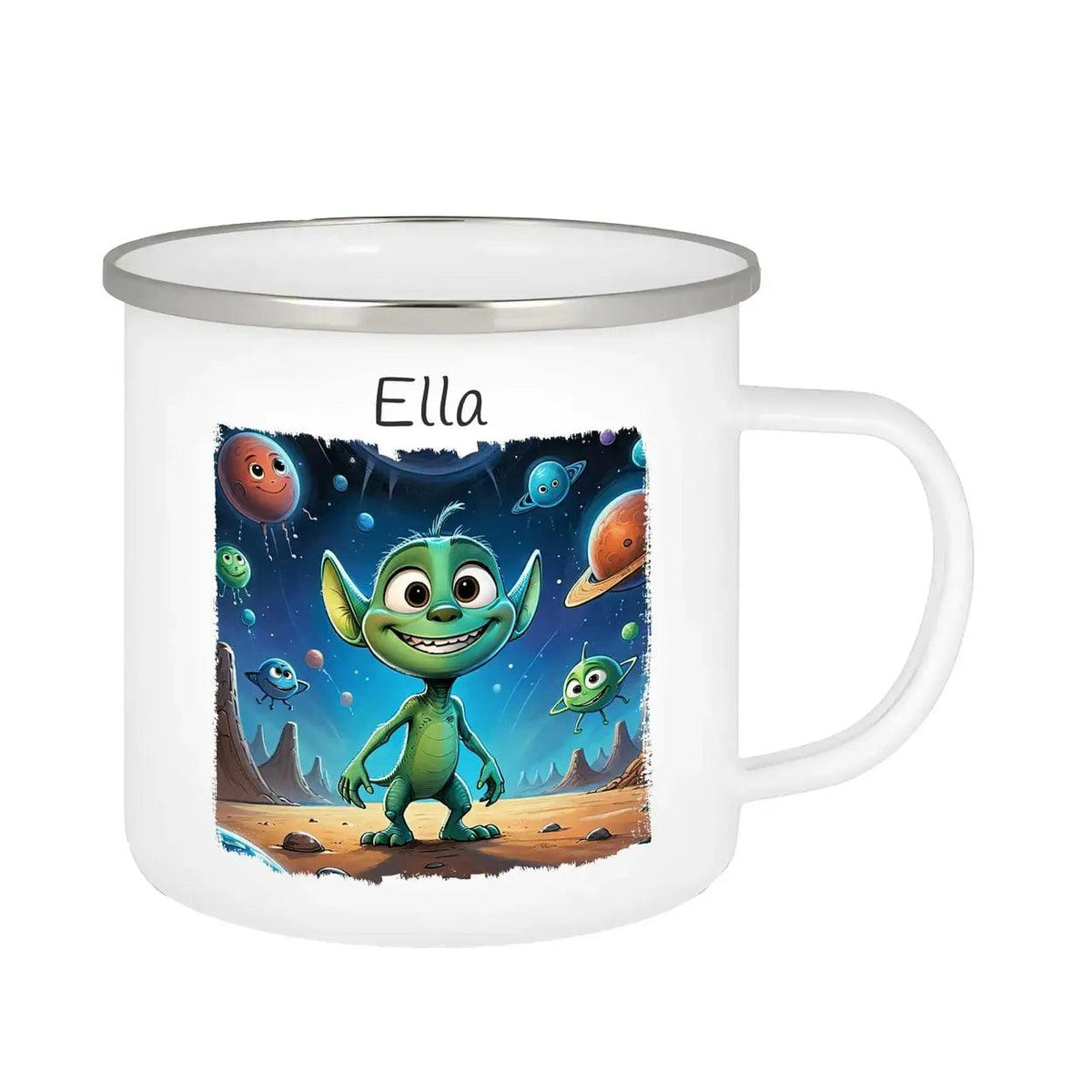 Emaille Tasse Weltraumabenteuer - Druckerino