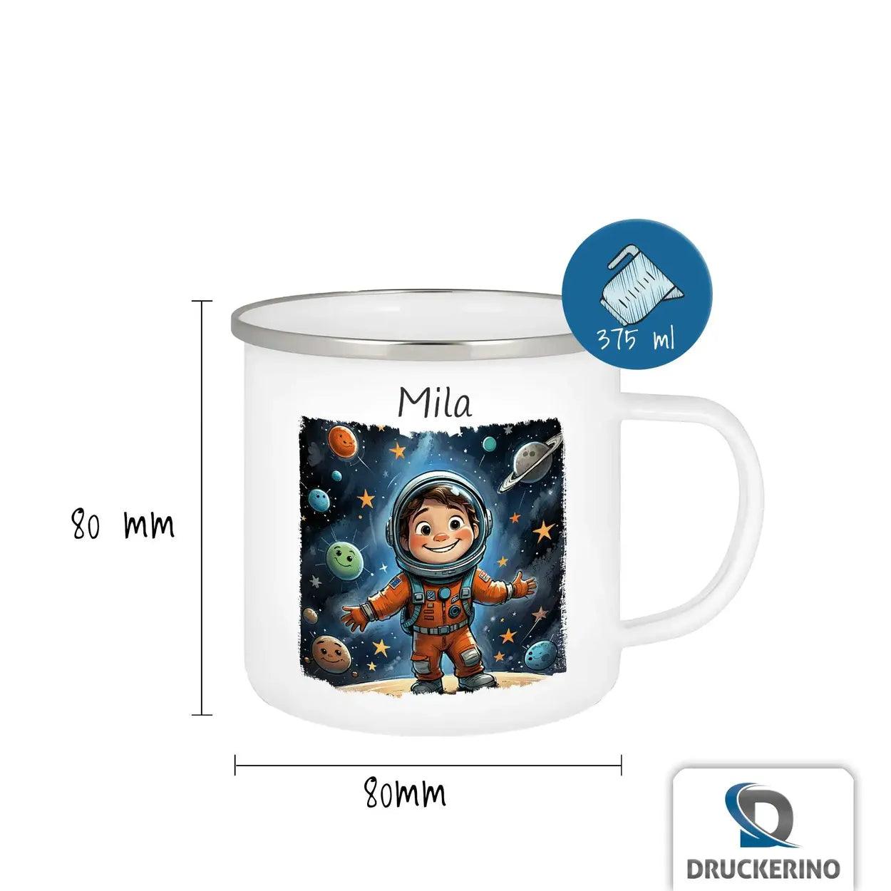 Emaille Tasse Weltraumabenteuer - Druckerino