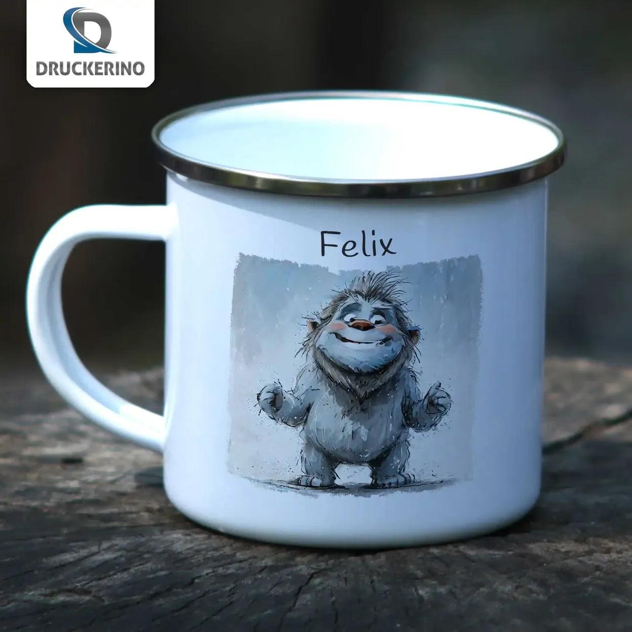 Emaille Tasse Wuschelmonster Abenteuer - Druckerino