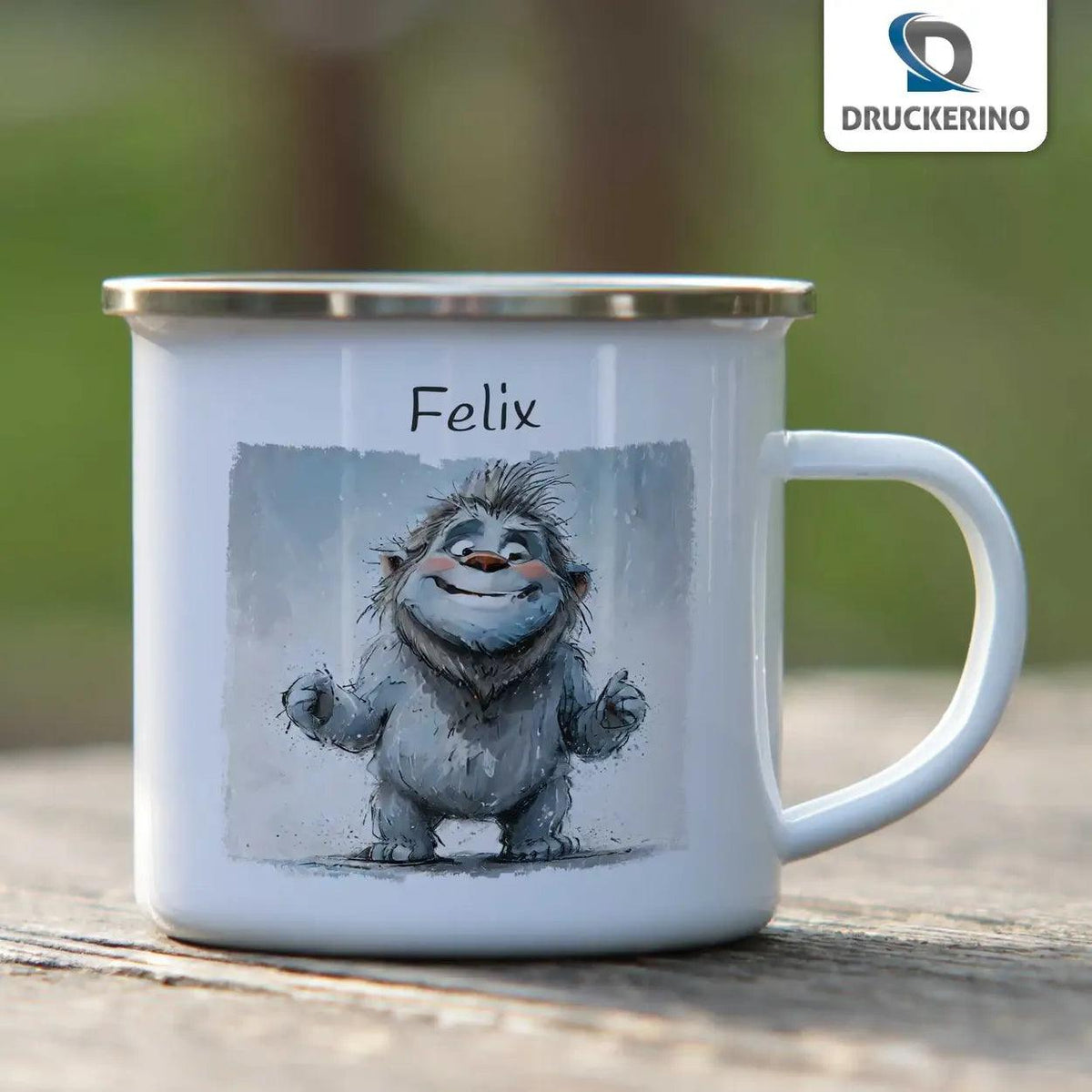 Emaille Tasse Wuschelmonster Abenteuer - Druckerino