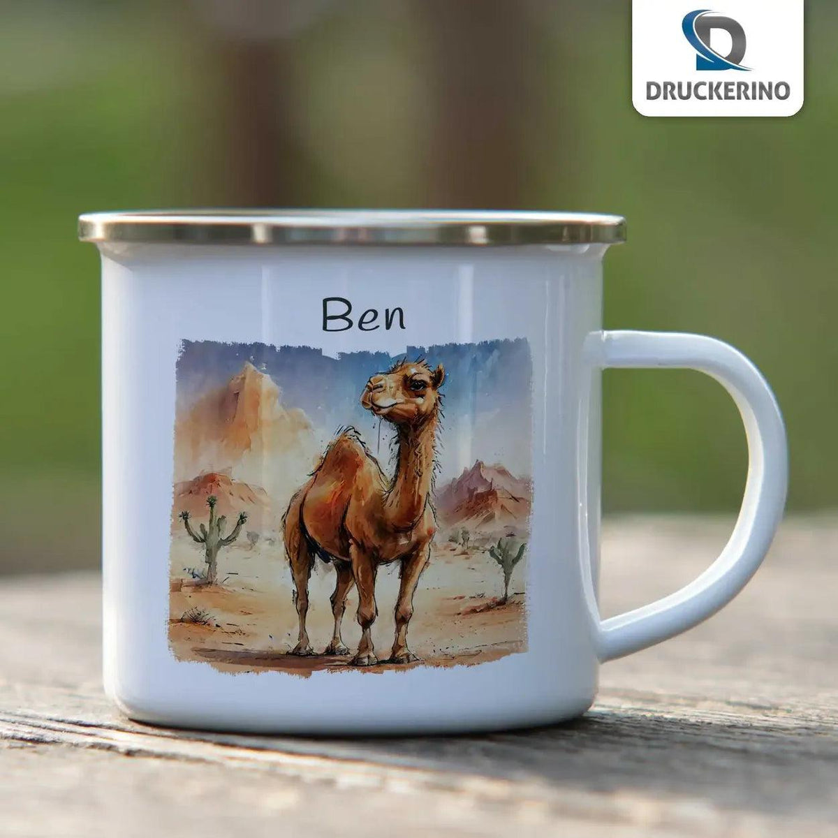 Emaille Tasse Wüstenabenteuer - Druckerino