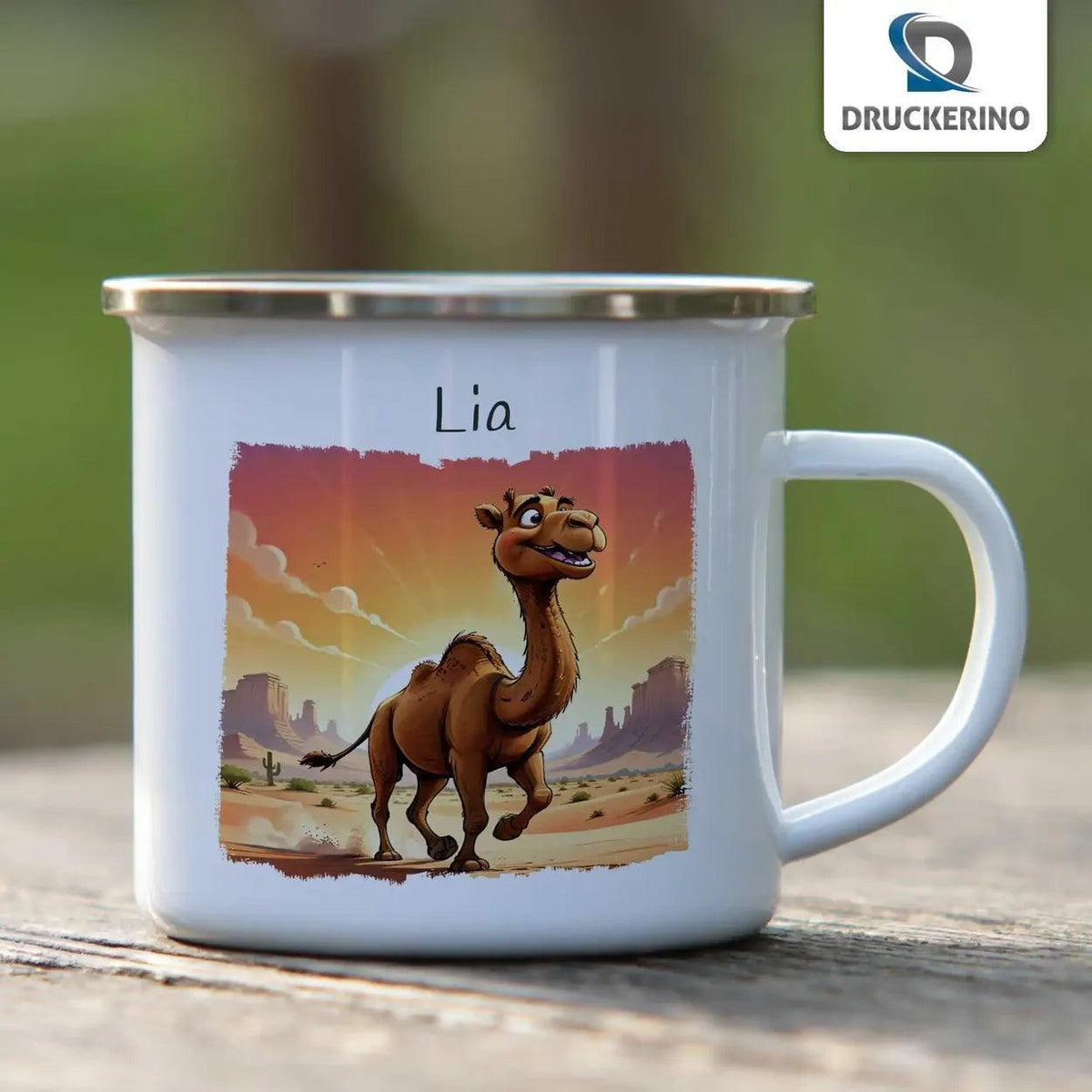 Emaille Tasse Wüstenfreund Kamel - Druckerino