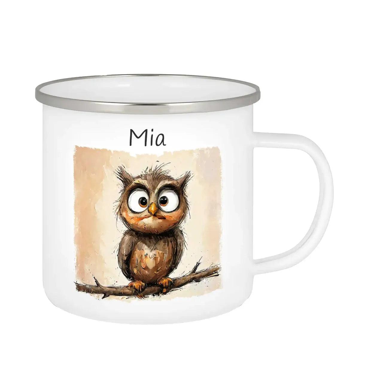 Emaille Tasse Zauber-Eule - Druckerino