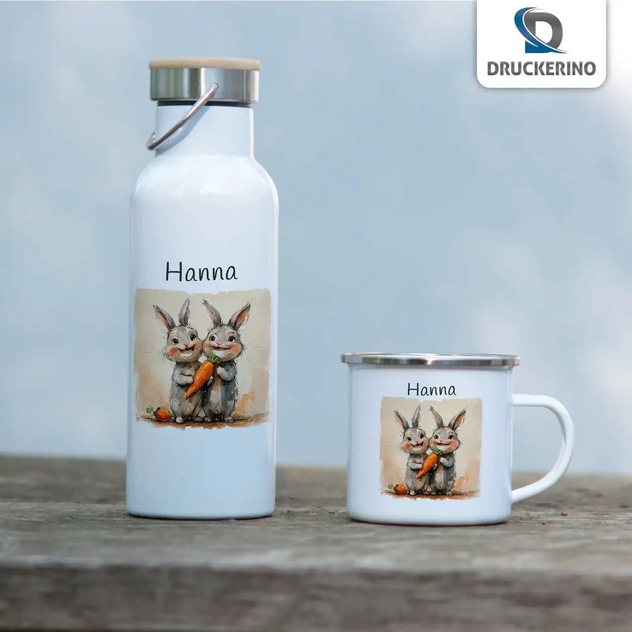 Emaille Tasse Zauberhafte Hasenfreunde - Druckerino