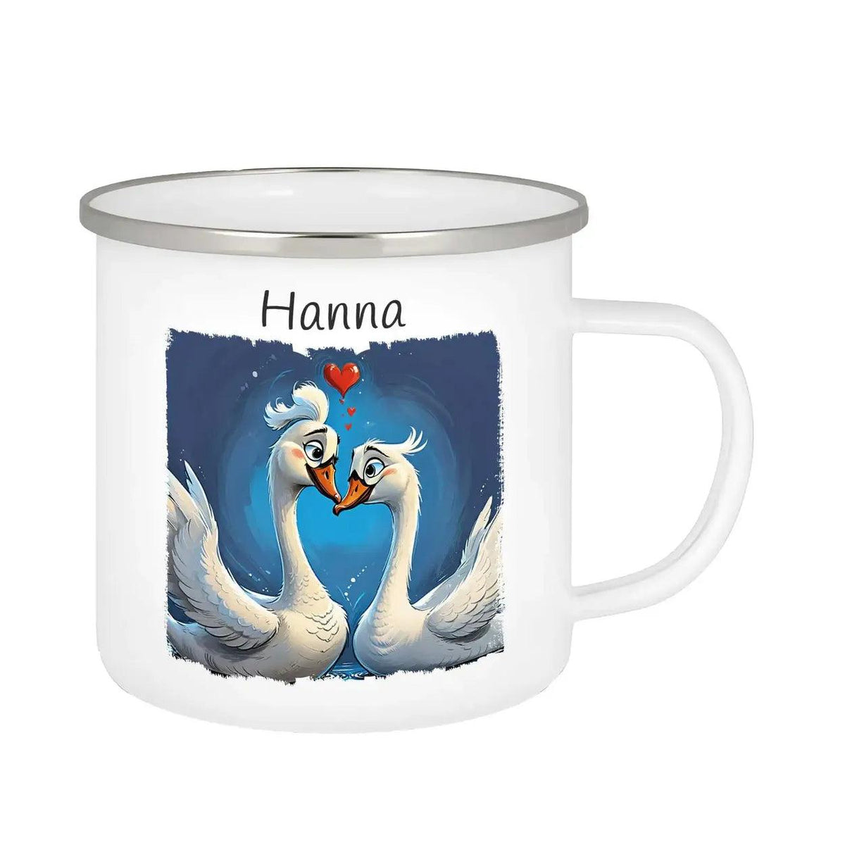 Emaille Tasse Zauberhafte Schwanenfreundschaft - Druckerino