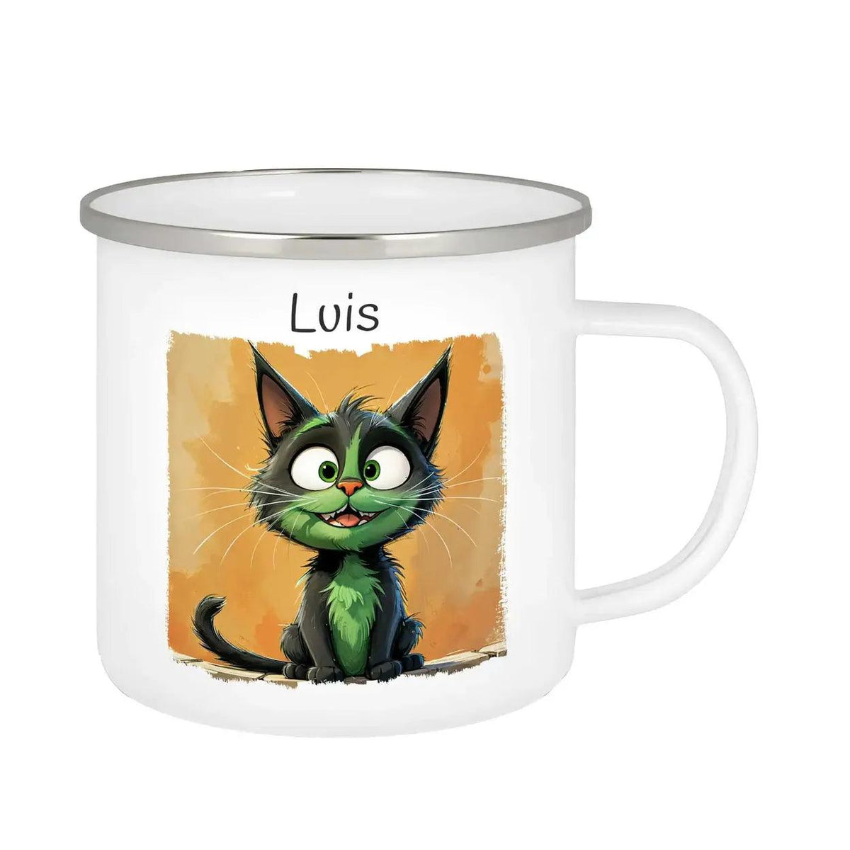 Emaille Tasse Zauberhaftes Katzen Abenteuer - Druckerino