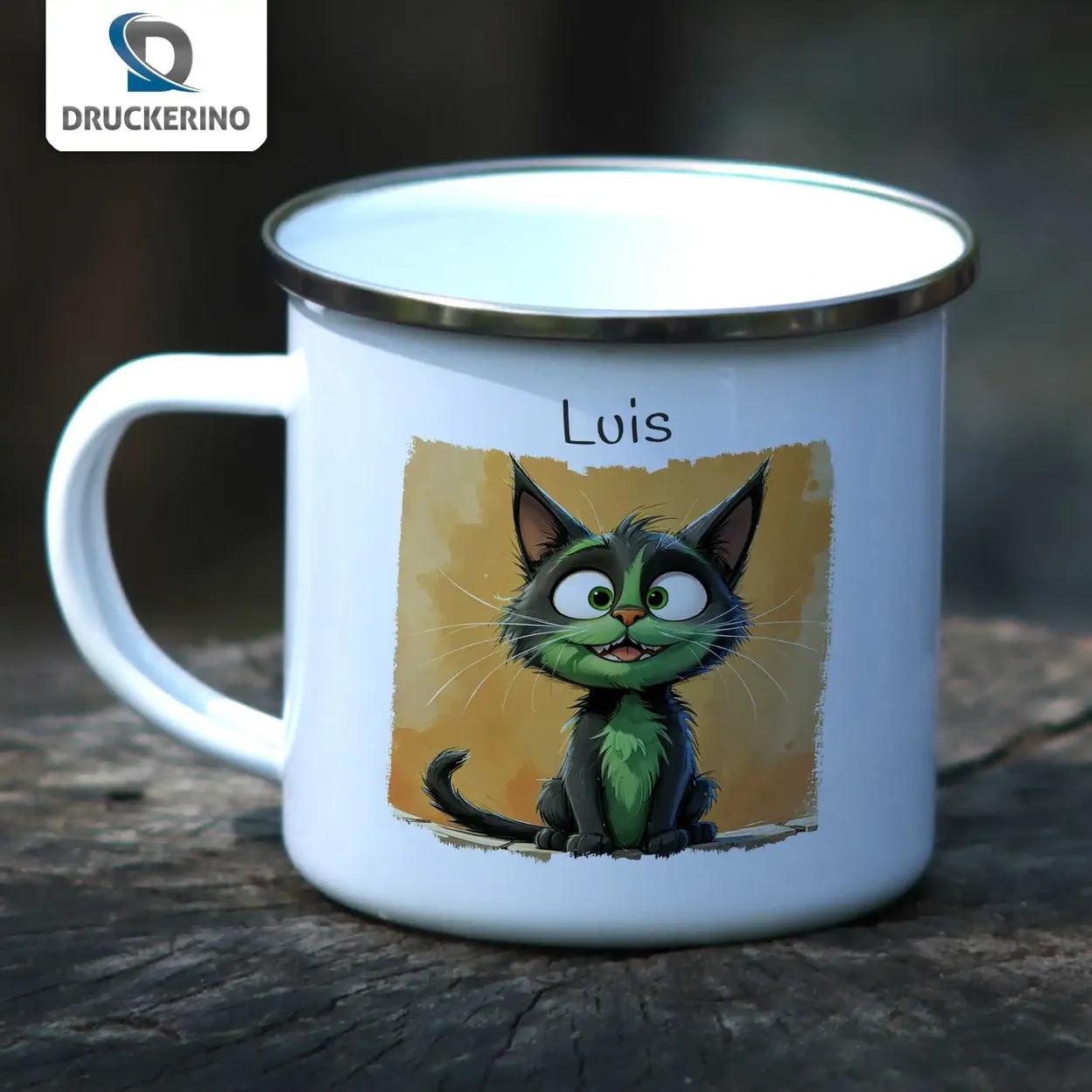 Emaille Tasse Zauberhaftes Katzen Abenteuer - Druckerino
